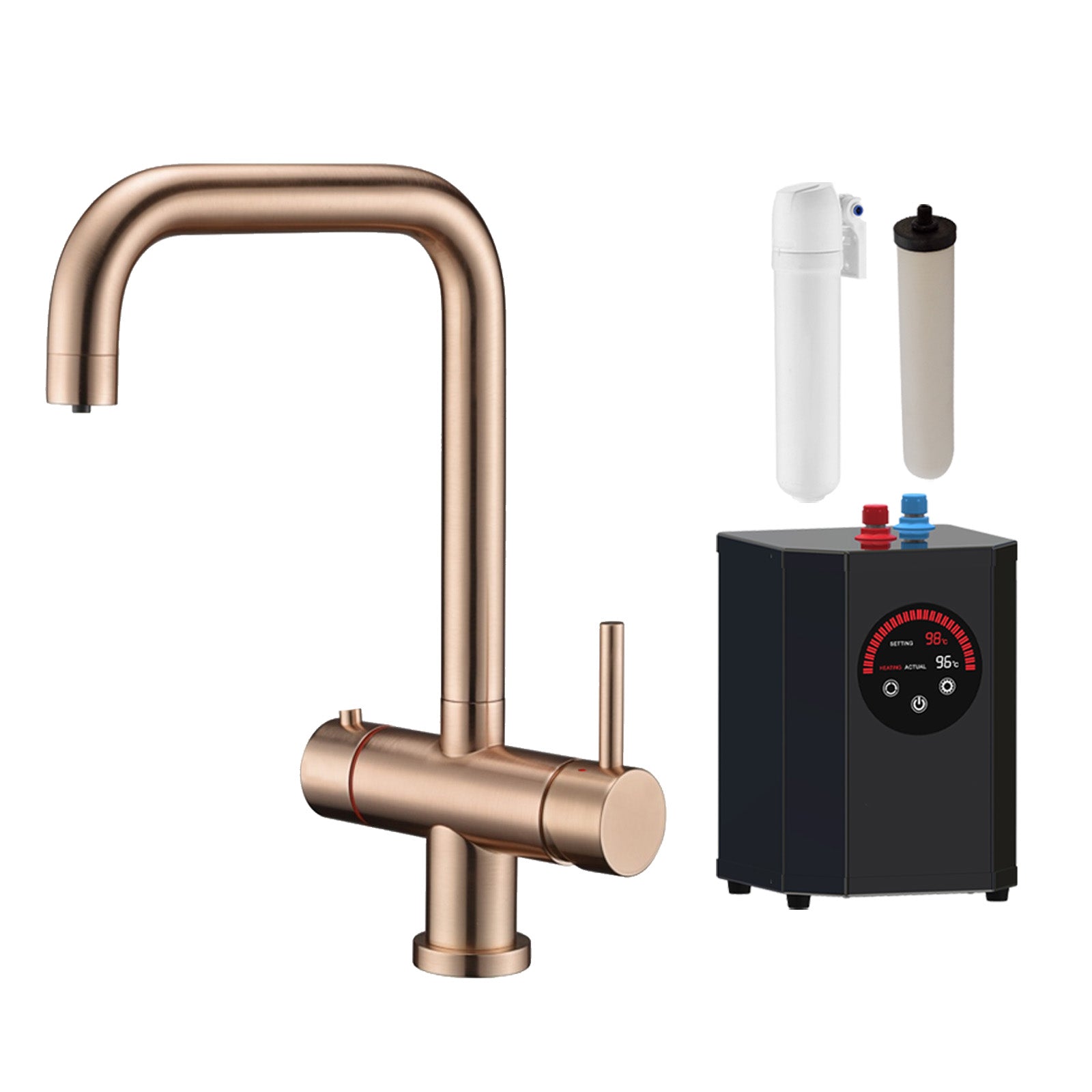 3 in 1 Single Lever Boiler Complete Kitchen Mixer Tap Set - Copper