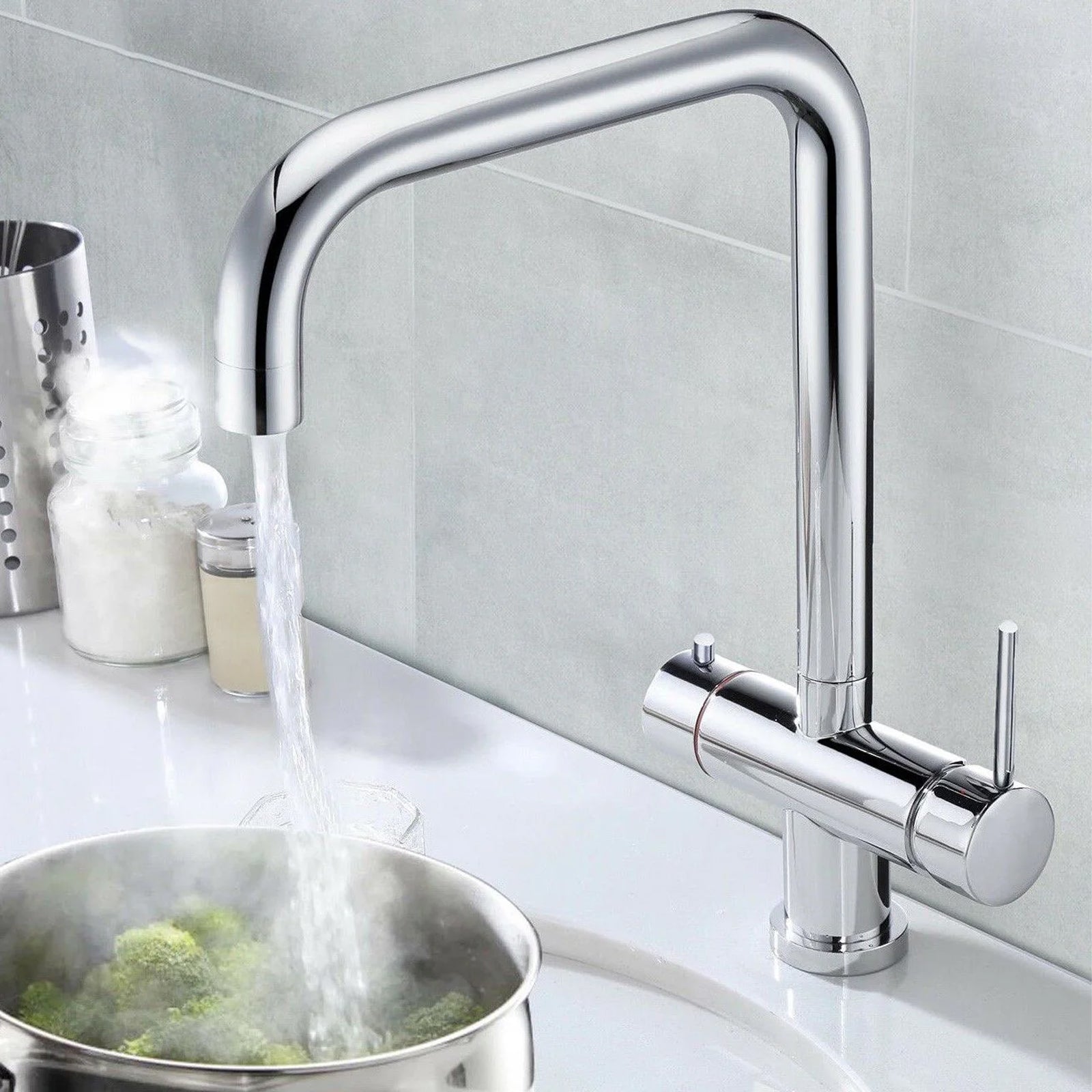 3 in 1 Single Lever Boiler Chrome Kitchen Mixer Complete Tap Set