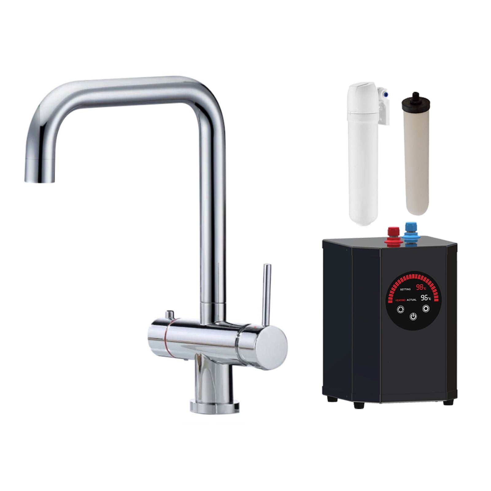3 in 1 Single Lever Boiler Chrome Kitchen Mixer Complete Tap Set