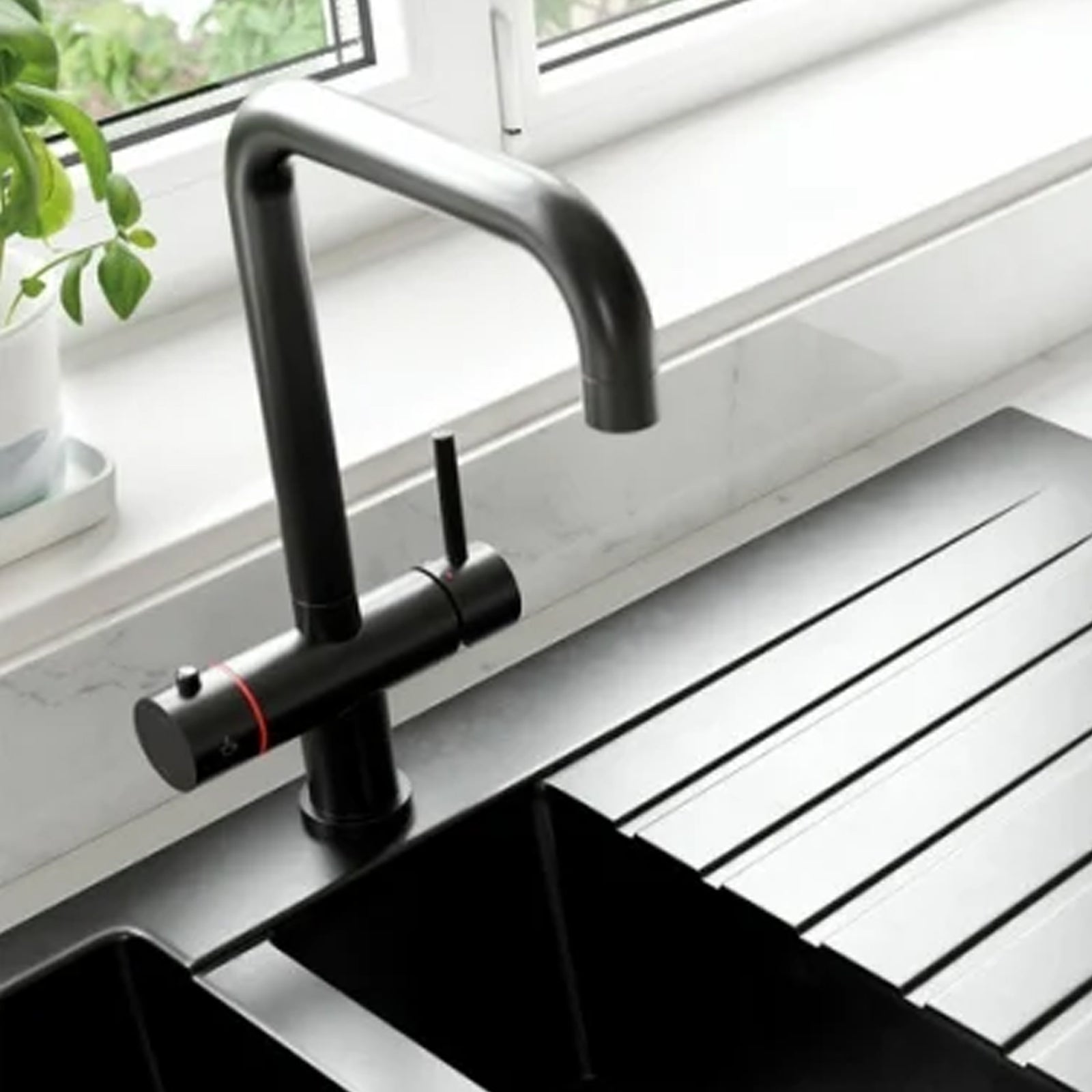 3 in 1 Single Lever Boiler Complete Kitchen Mixer Tap Set - Matte Black