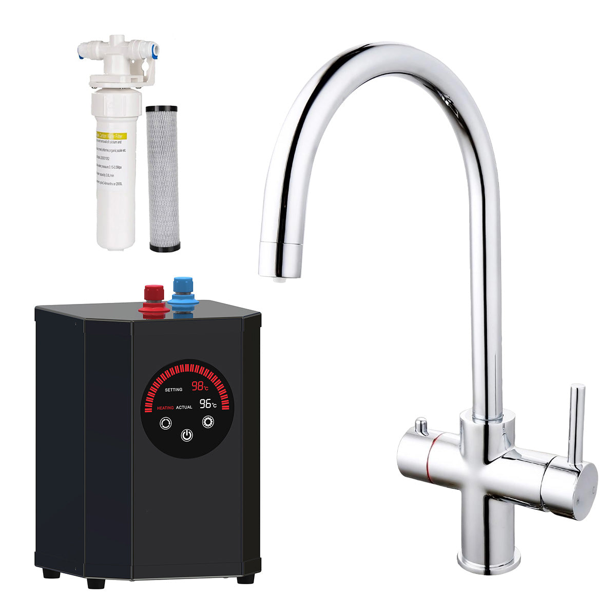 Victoria Instant Boiling Water Kitchen Single Lever Tap Round Chrome with Tank
