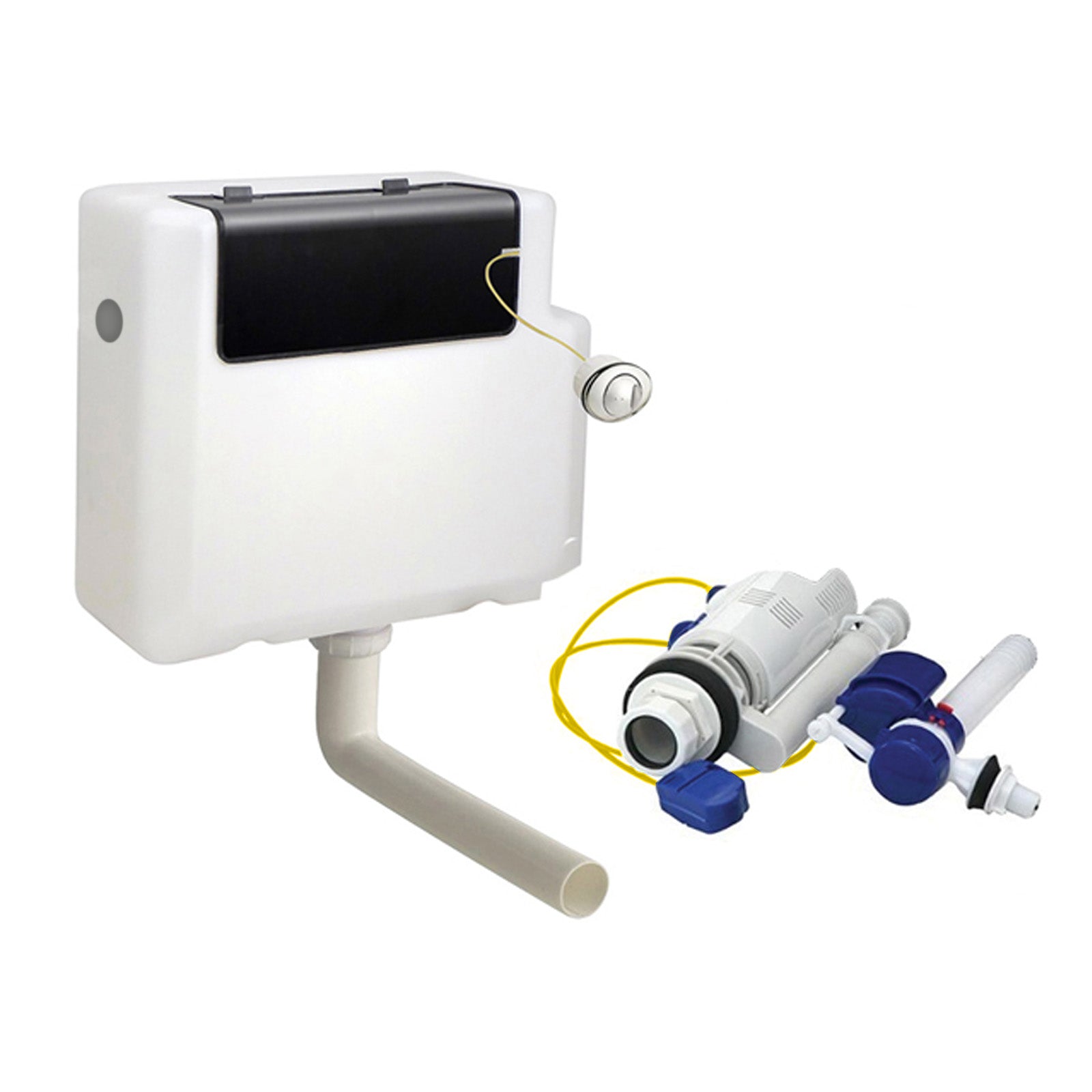 Concealed Toilet Cistern Side Inlet Valve Dual Flush With Chrome Button