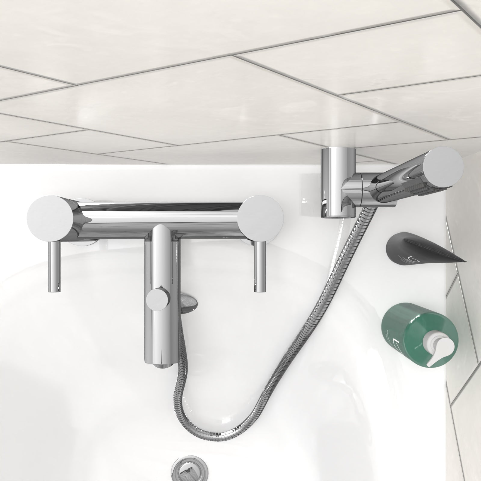 Kyic Modern Bridge Deck Mounted Bath Filler Shower Mixer Tap With Handheld Kit