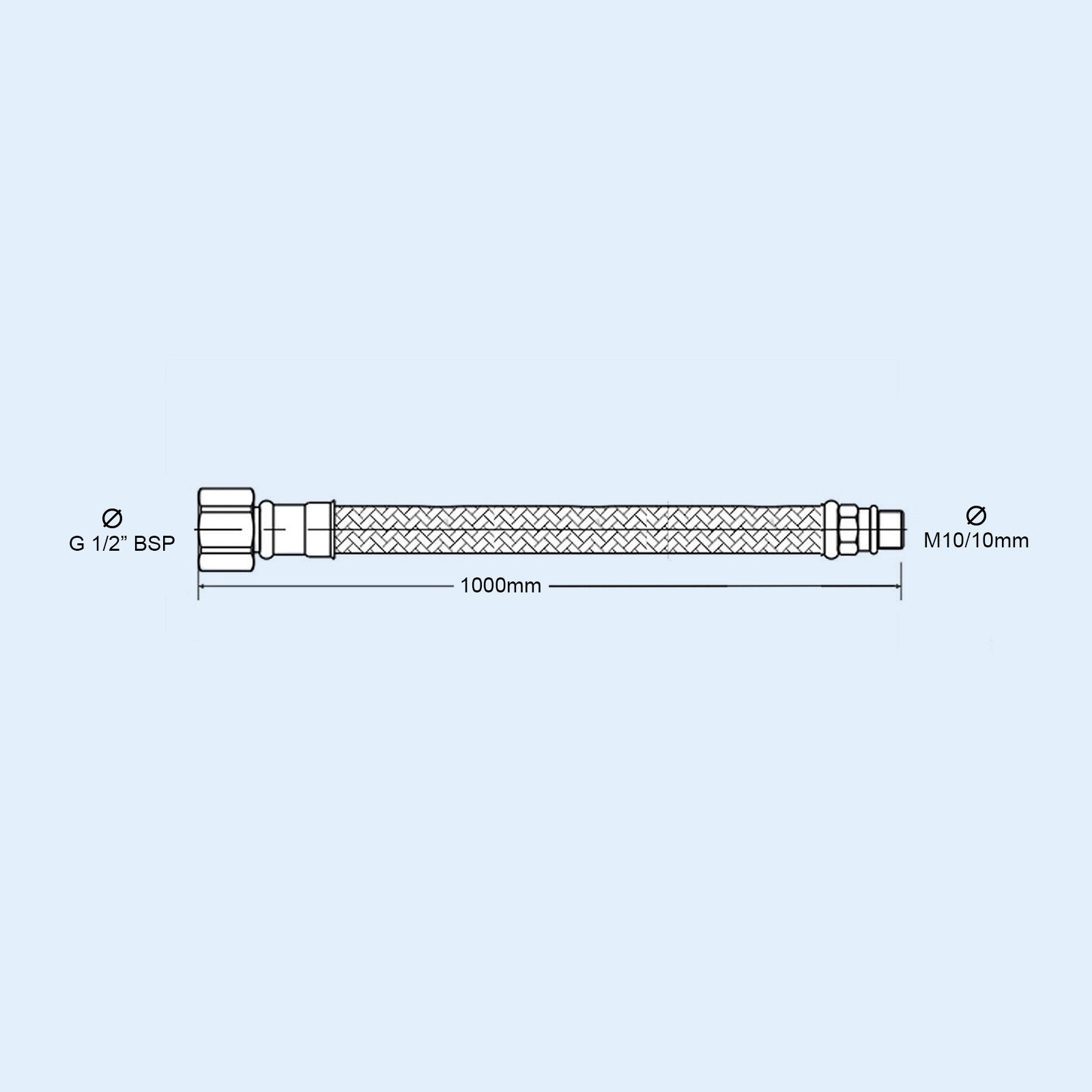 1000mm Pair of G 1/2" BSP Kitchen or Basin Mixer Flexi Hose Pipe Tails M10,10mm