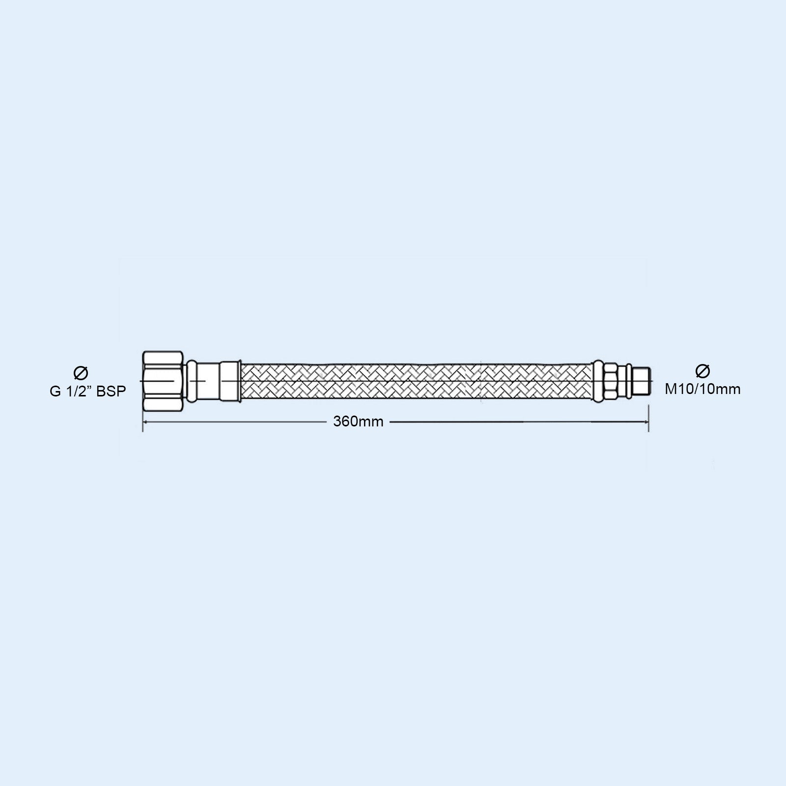 360mm Pair of G 1/2" BSP Kitchen or Basin Mixer Flexi Hose Pipe Tails M10,10mm