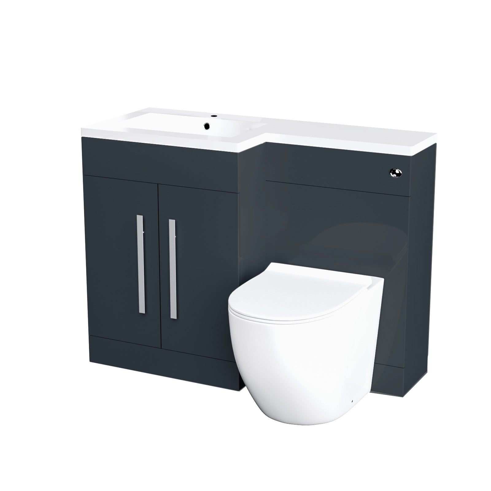 Aric 1100mm LH Freestanding Grey Vanity with BTW Toilet, WC & Basin Flat Pack