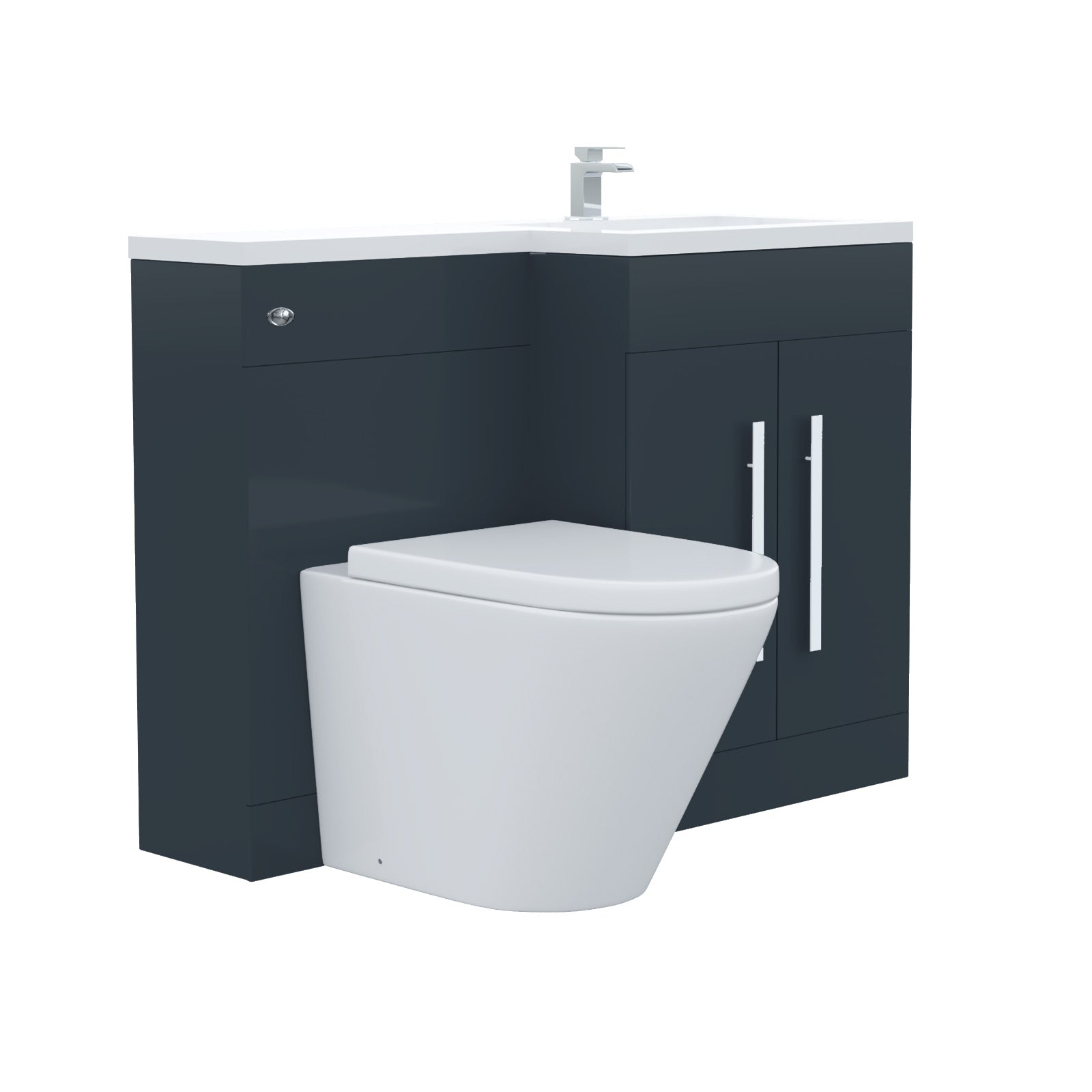 Aric 1100mm RH Freestanding Grey Vanity with BTW Toilet, WC & Basin Flat Pack