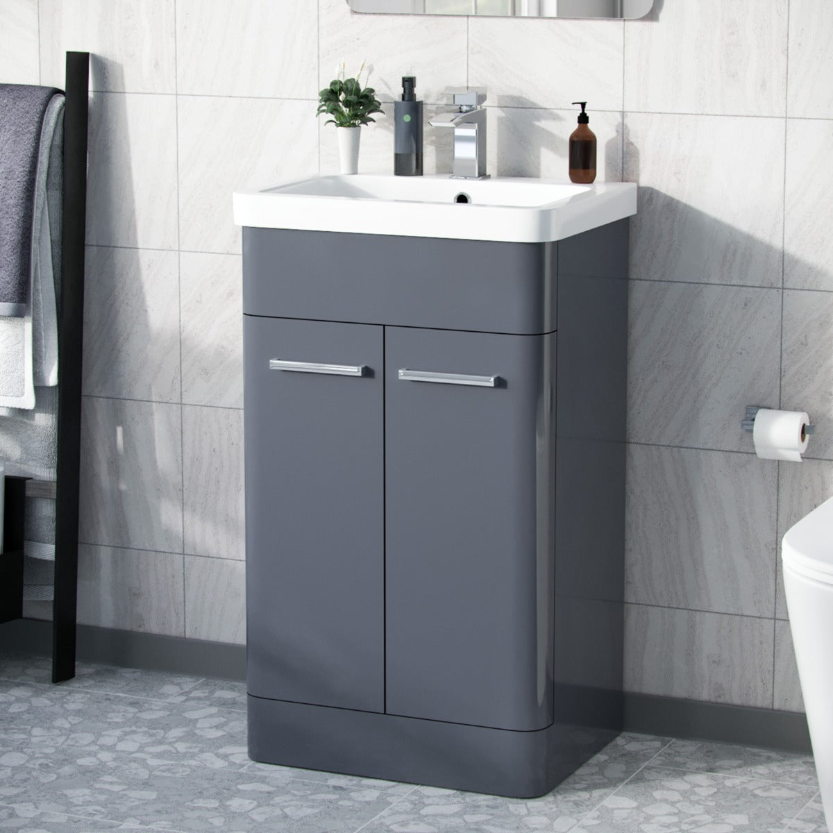 Afern 500mm Freestanding Vanity Unit Cabinet & Wash Basin Steel Grey Flat Pack