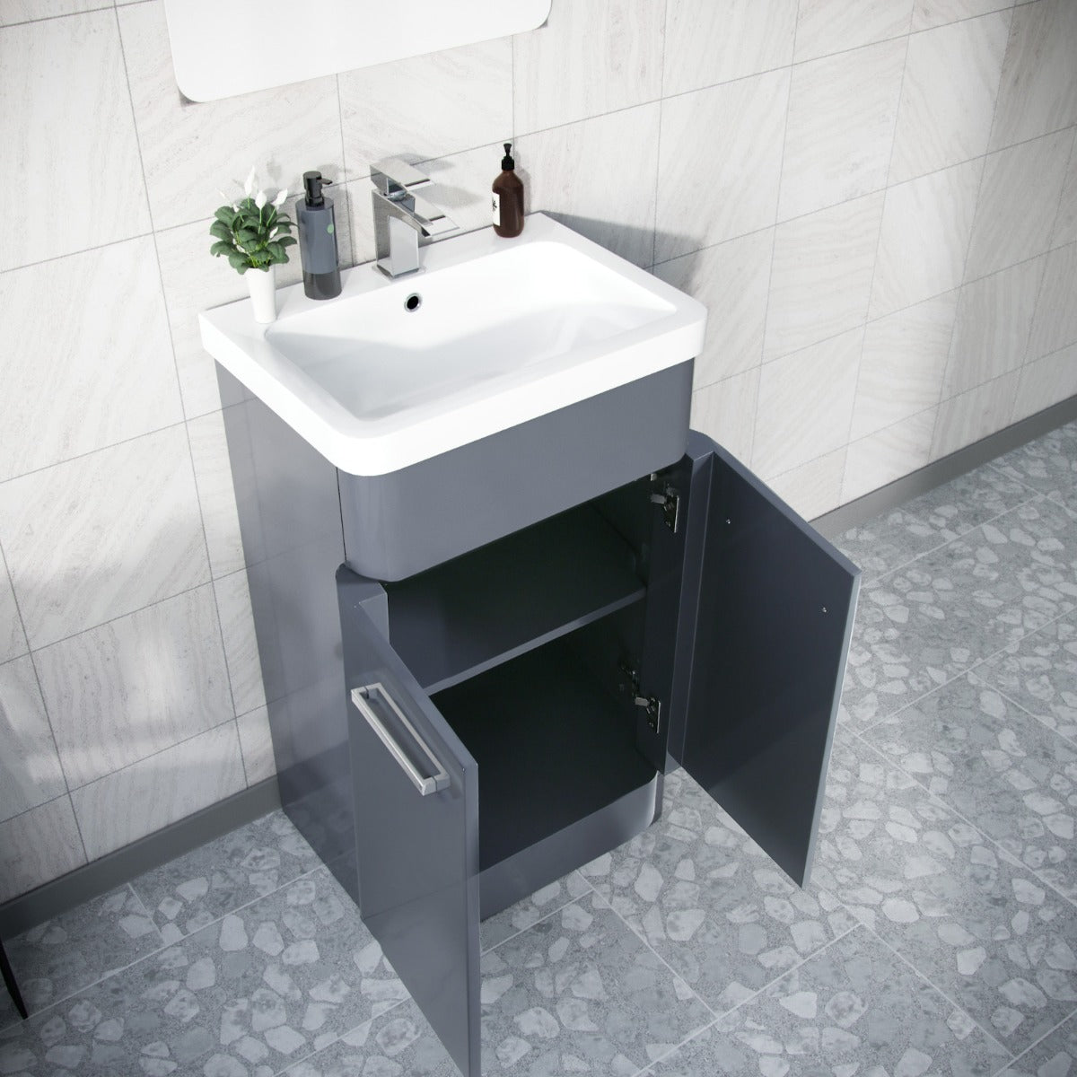 Afern 500mm Freestanding Vanity Unit Cabinet & Wash Basin Steel Grey Flat Pack