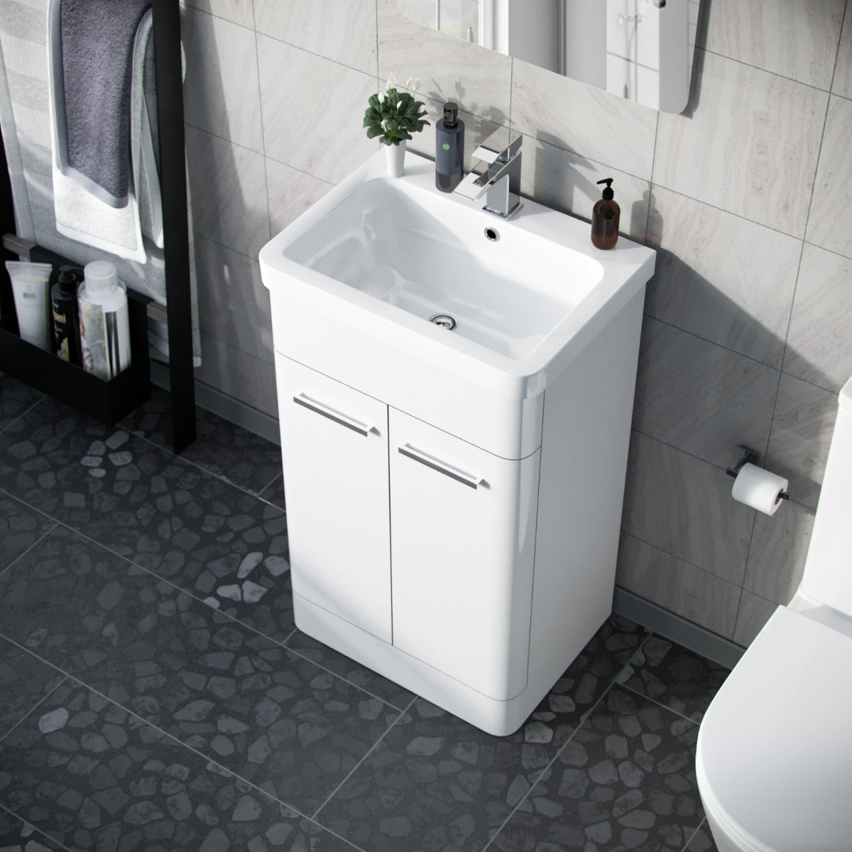 Afern White 500mm Freestanding MDF Vanity Unit Cabinet & Wash Basin Flat Pack