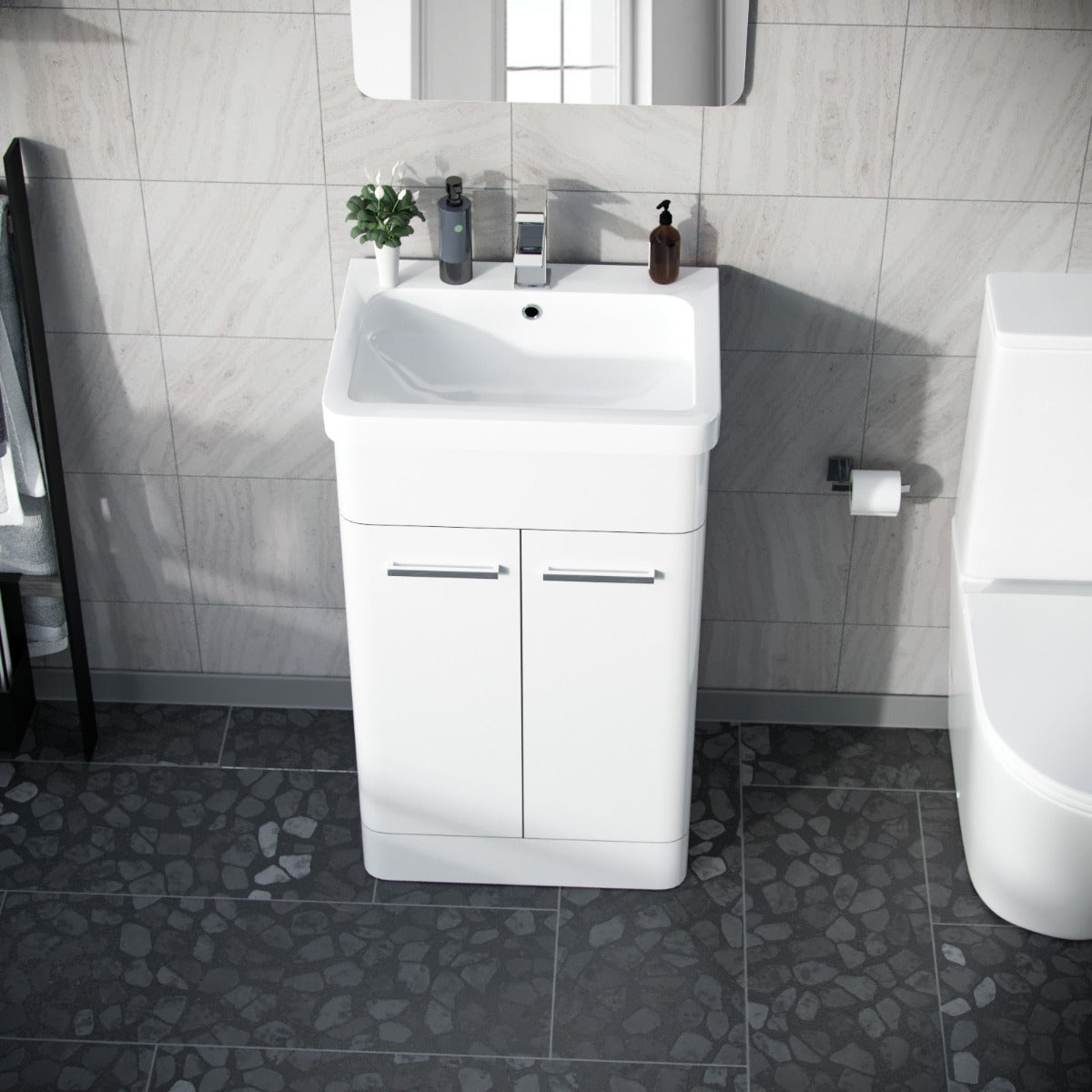 Afern White 500mm Freestanding MDF Vanity Unit Cabinet & Wash Basin Flat Pack