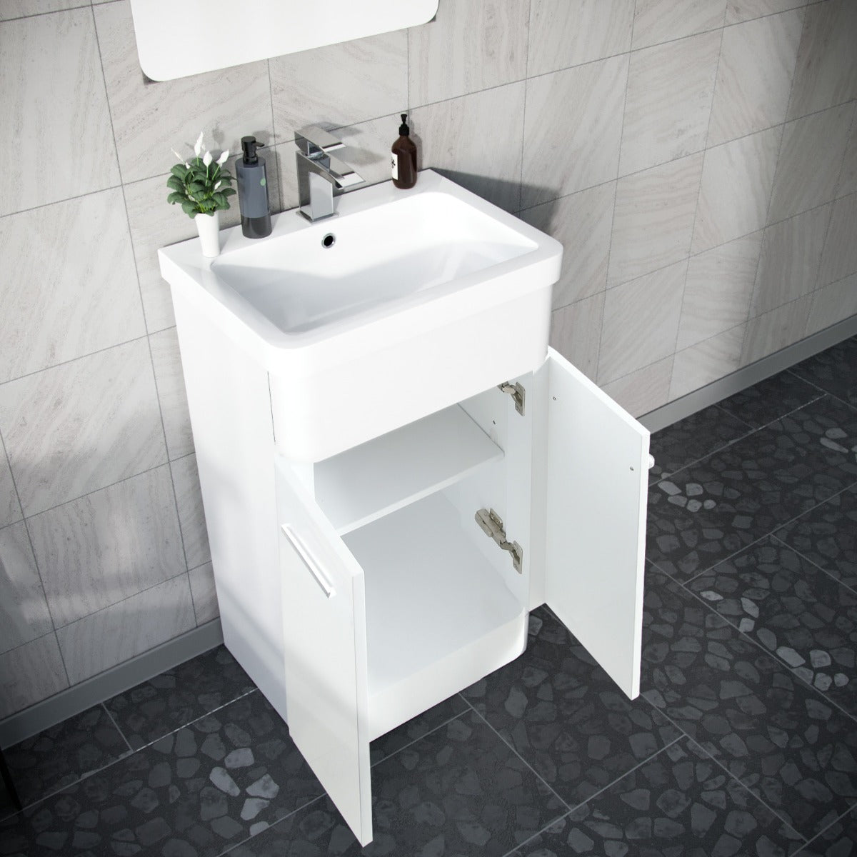 Afern 600mm MDF Vanity Unit Cabinet  & Wash Ceramic Basin White - Flat Pack