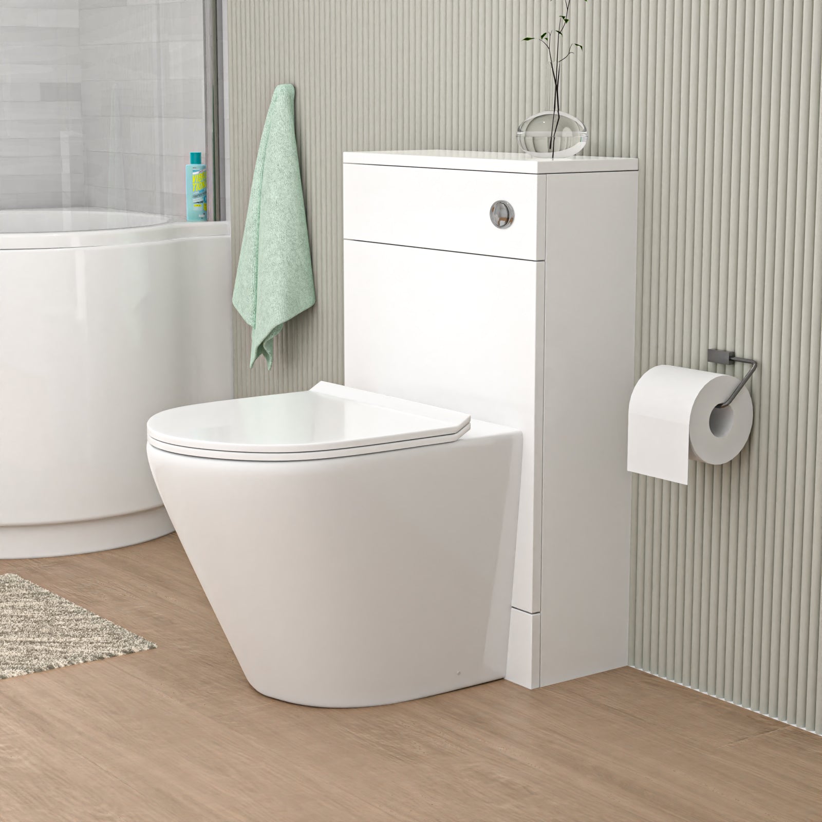 Romsley 500mm Back To Wall Rimless Toilet with Flat Pack WC Unit Gloss White