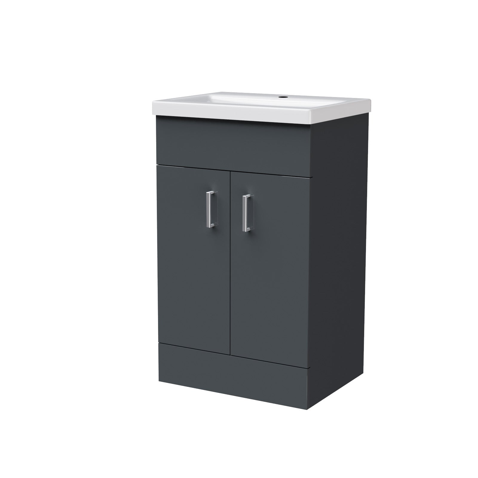 Dark Grey 500mm Floor Standing Vanity Unit & White Basin Flat Pack