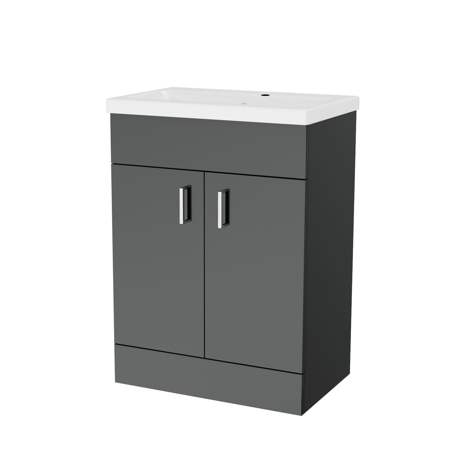 Dark Grey 600mm Floor Standing Vanity Unit & White Basin Flat Pack