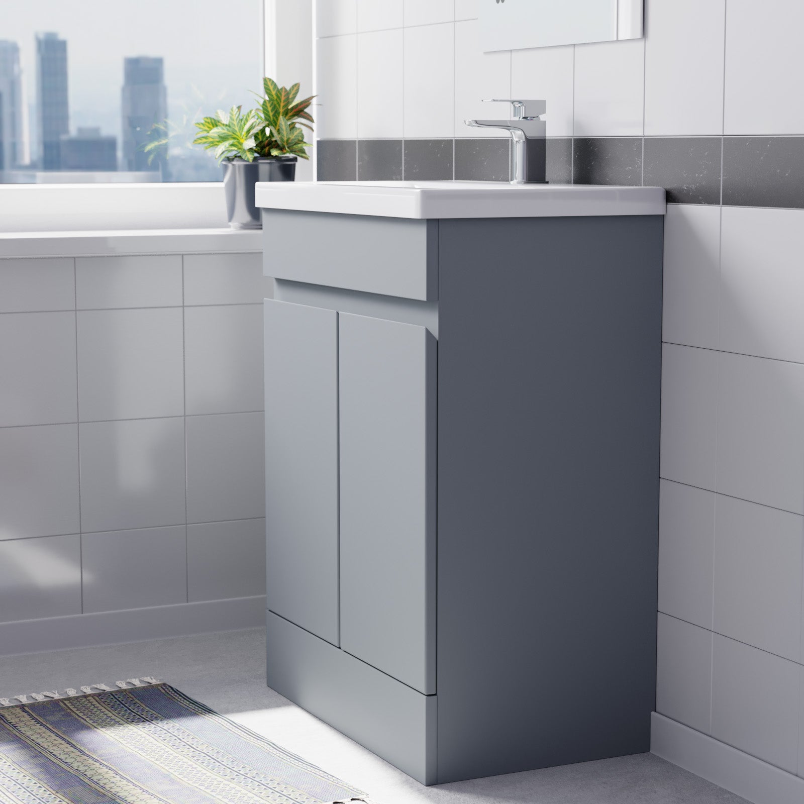Alaska Flat Pack Matte Grey 600 mm Freestanding Basin Vanity Unit