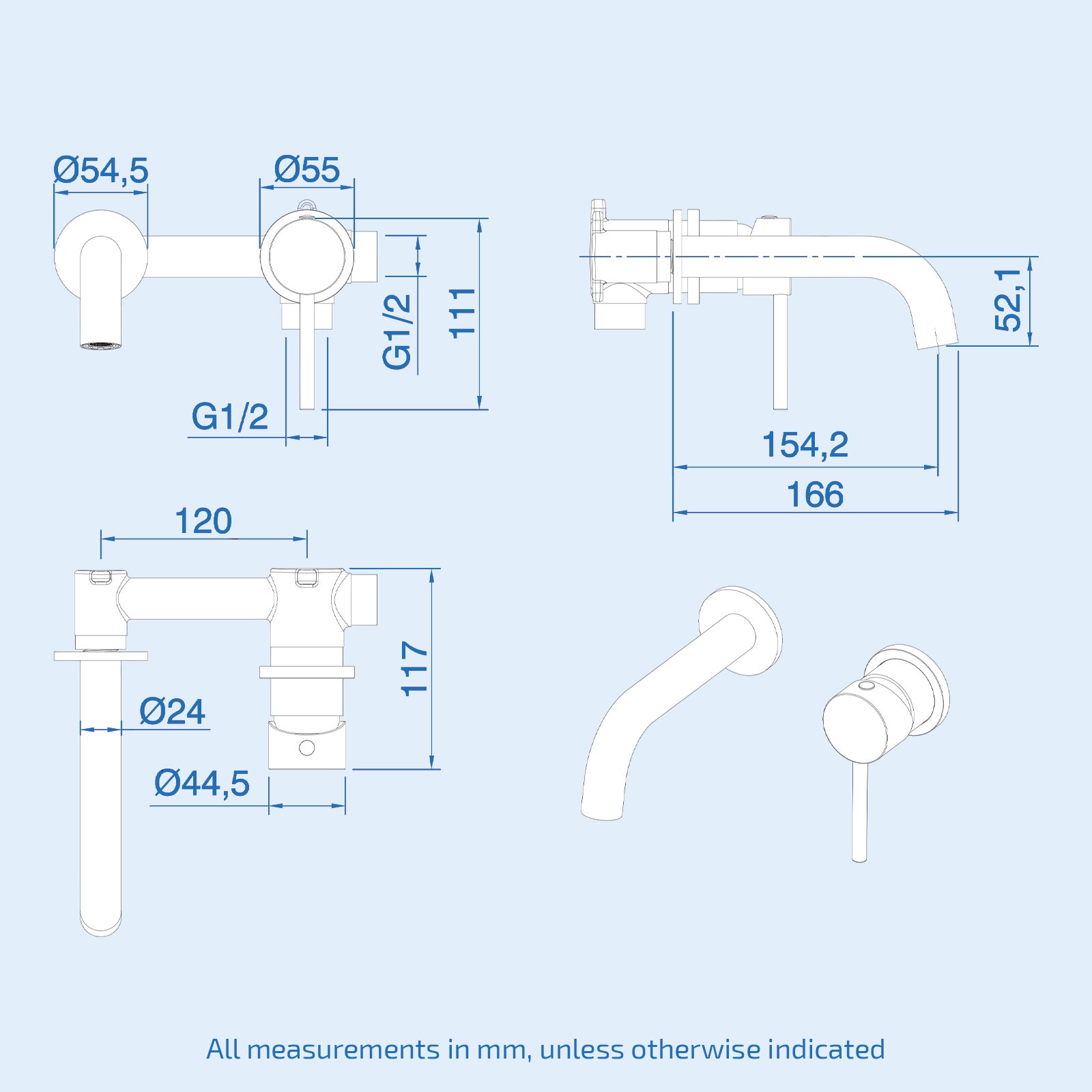 Eydon Bathroom Brushed Brass Mono Basin Sink Tap Wall Mounted