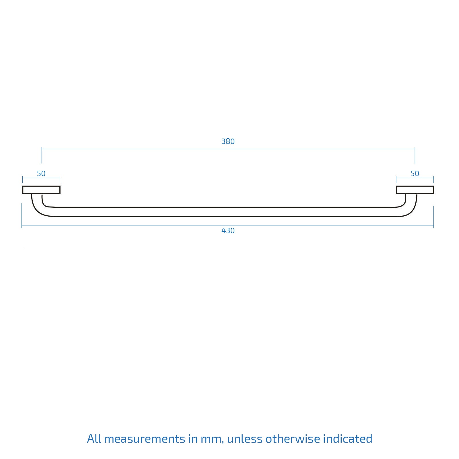 Wall Mounted Chrome Straight Grab Bar Brass - 400mm