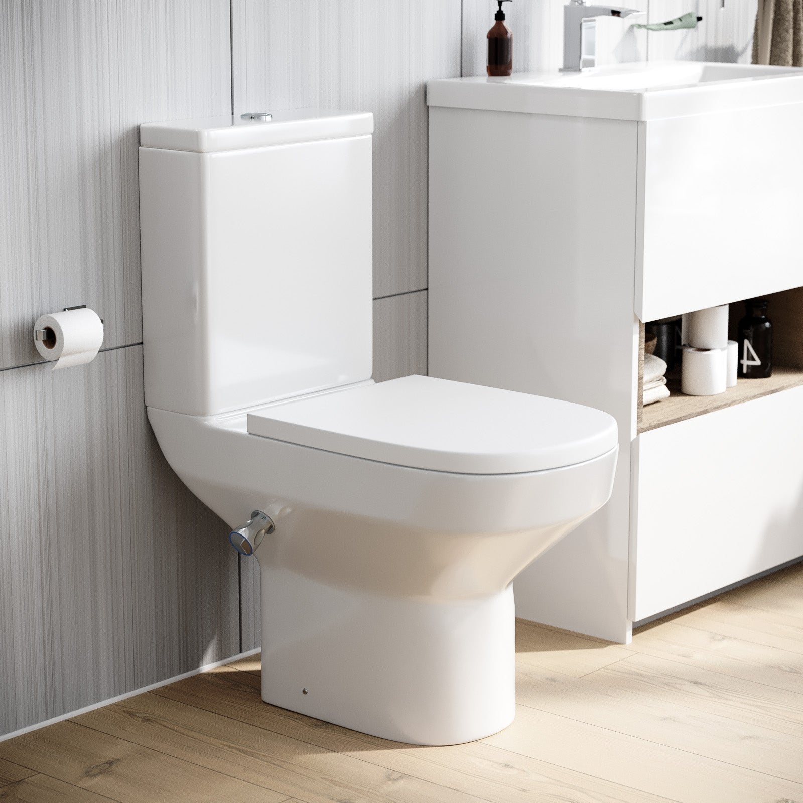 Rimless D Shape Close Coupled Toilet Pan Without Bidet Nozzle and Valve