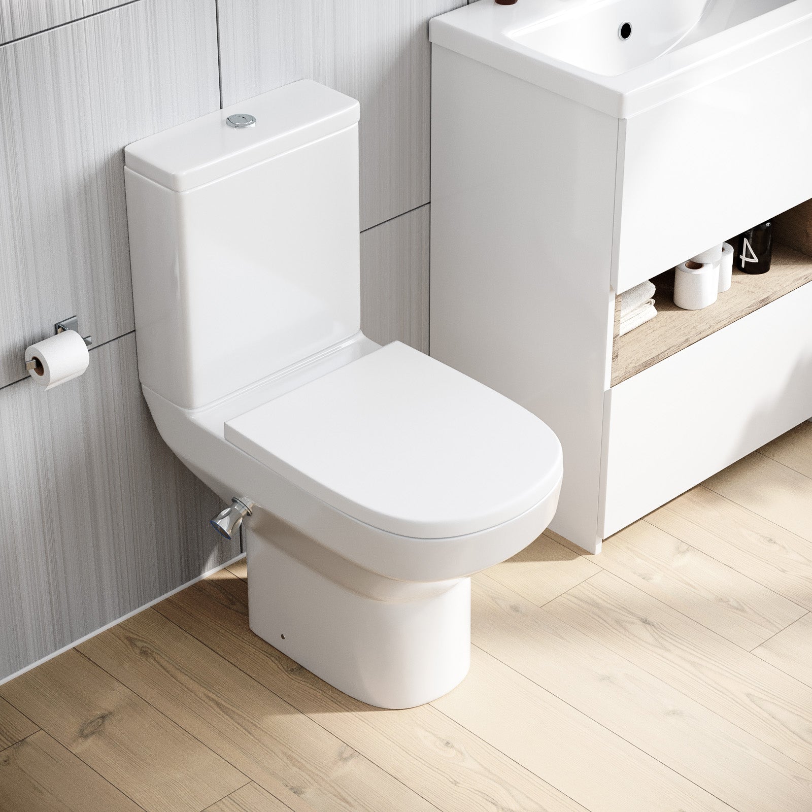 Rimless D Shape Close Coupled Toilet Pan with Integrated Bidet