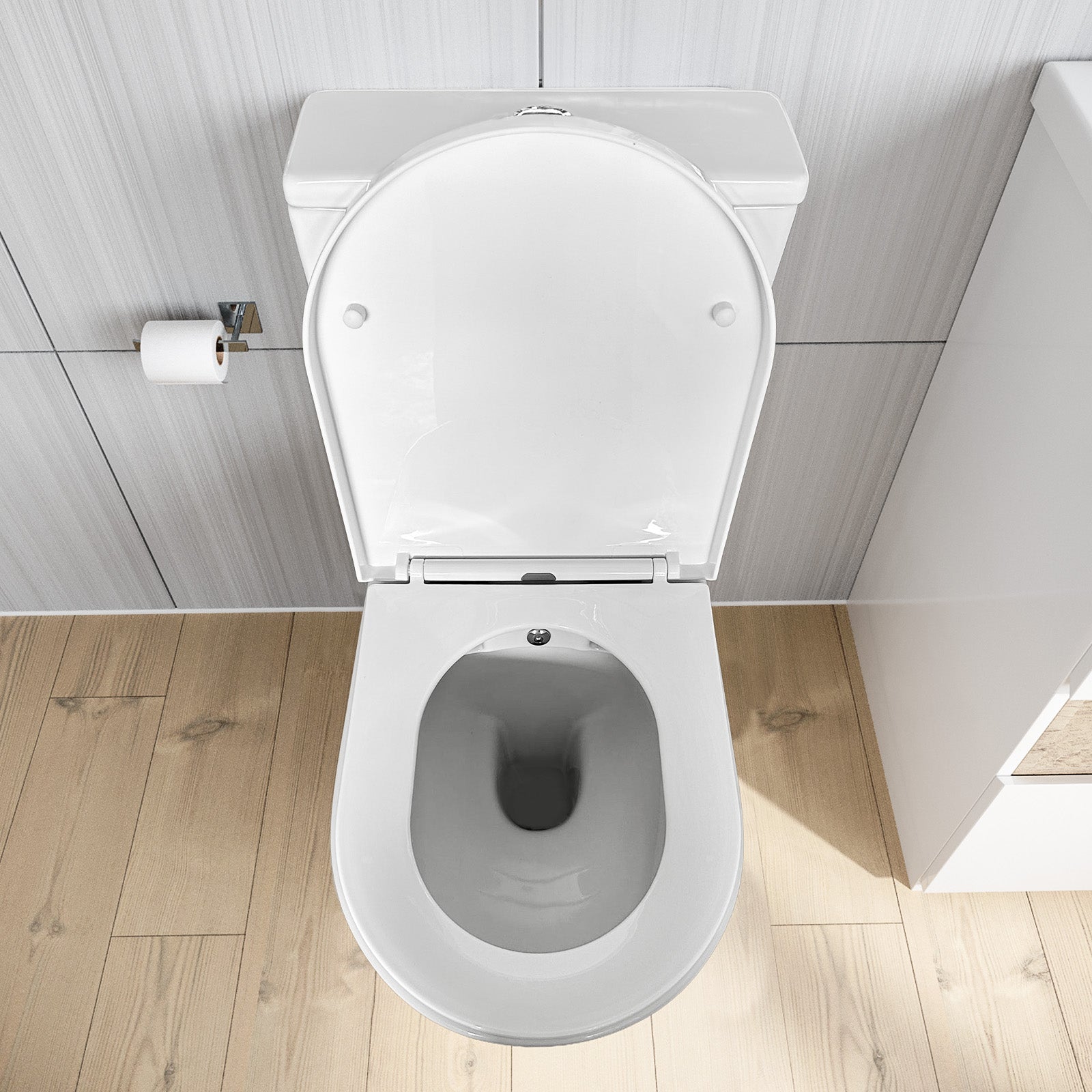 Rimless D Shape Close Coupled Toilet with Integrated Hot Cold Bidet