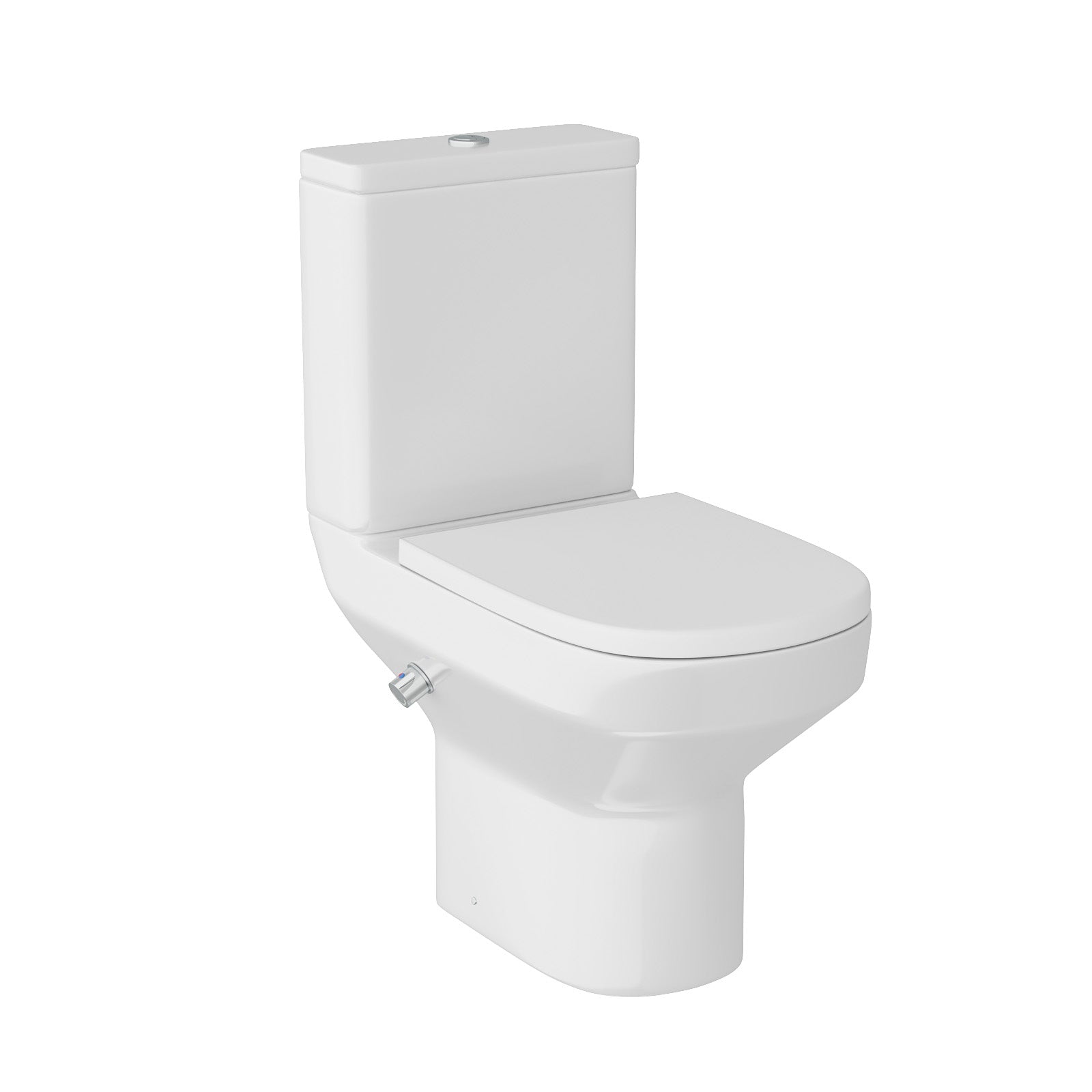 Rimless D Shape Close Coupled Toilet with Integrated Hot Cold Bidet
