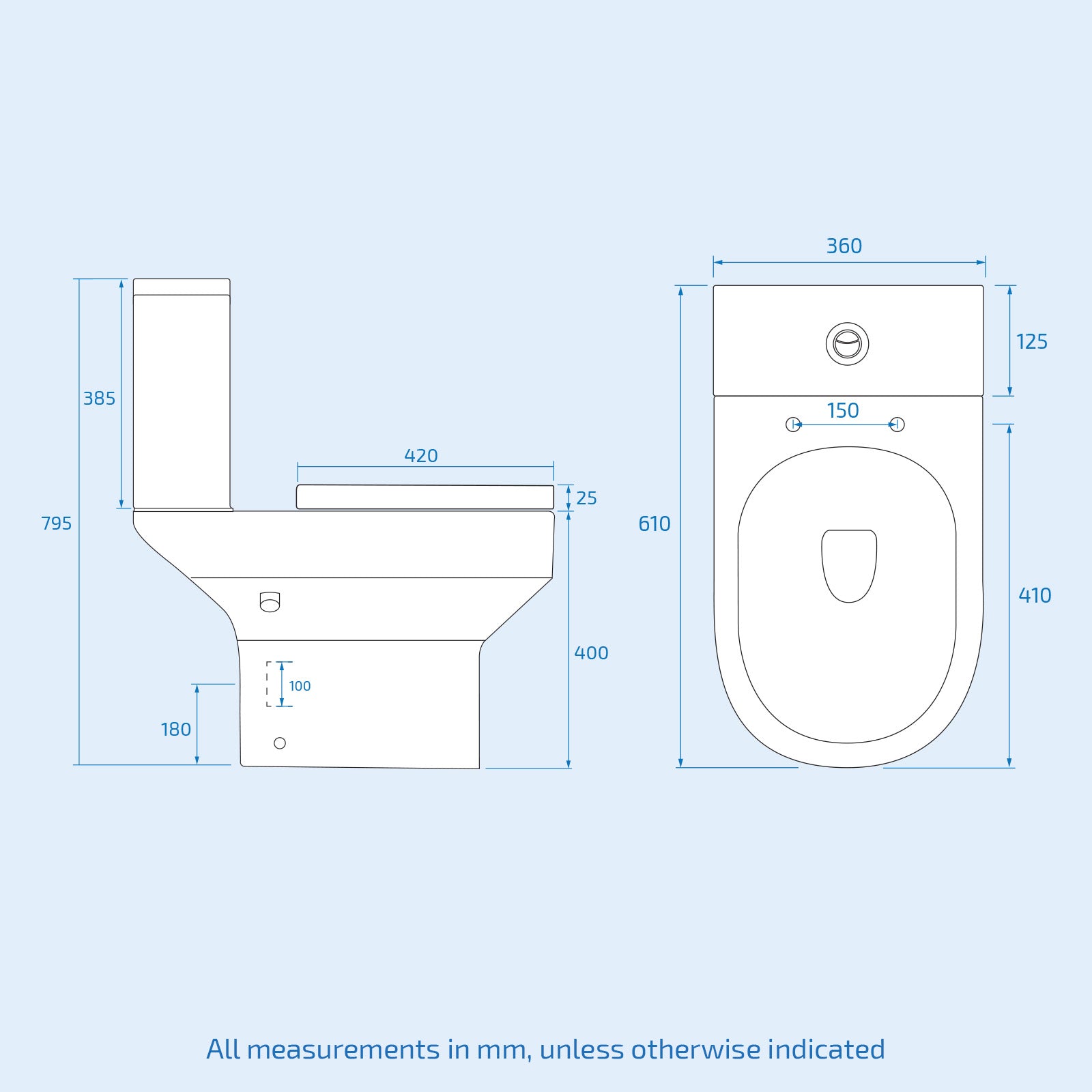 Rimless D Shape Close Coupled Toilet Pan with Integrated Bidet