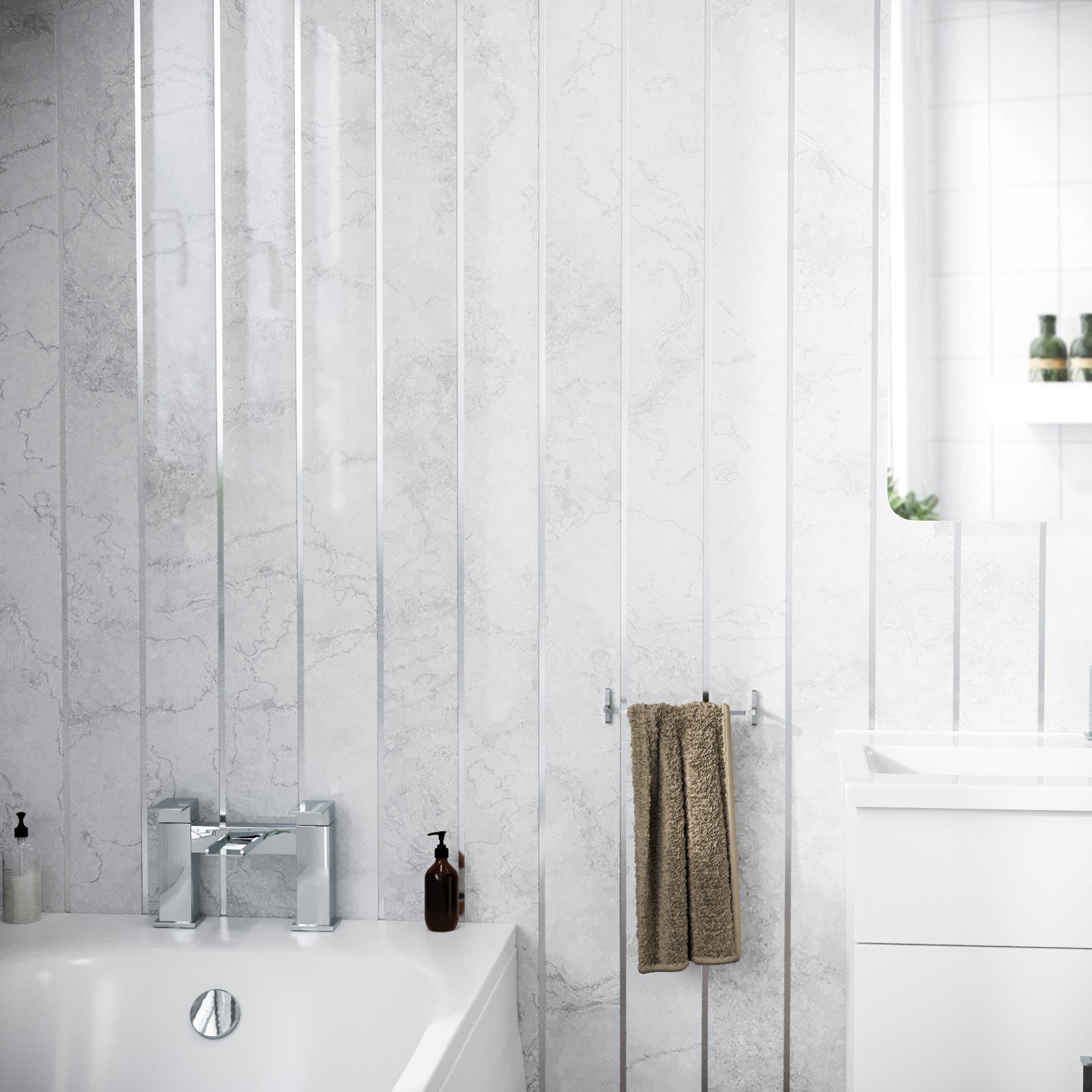 PVC Panel Grey Marble Silver 2700mm x 200mm x 6mm Pack Of 4