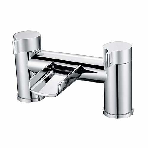 Daina Modern Style Chrome Bridge Round Deck Mounted Waterfall Bath Filler Tap