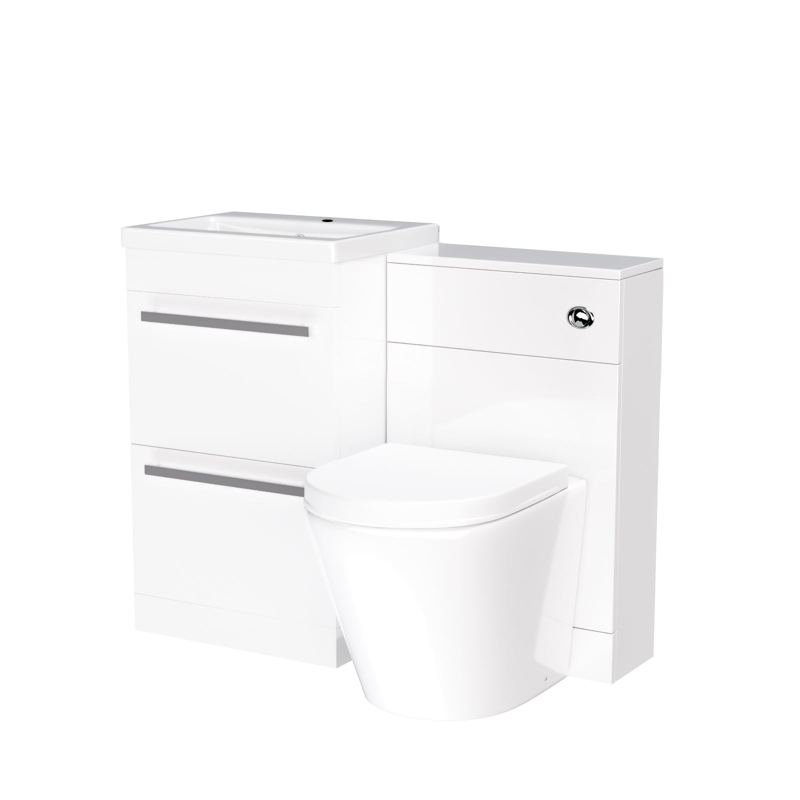 1000mm Floor Standing Vanity 2 Drawer Gloss White With BTW Rimless Toilet