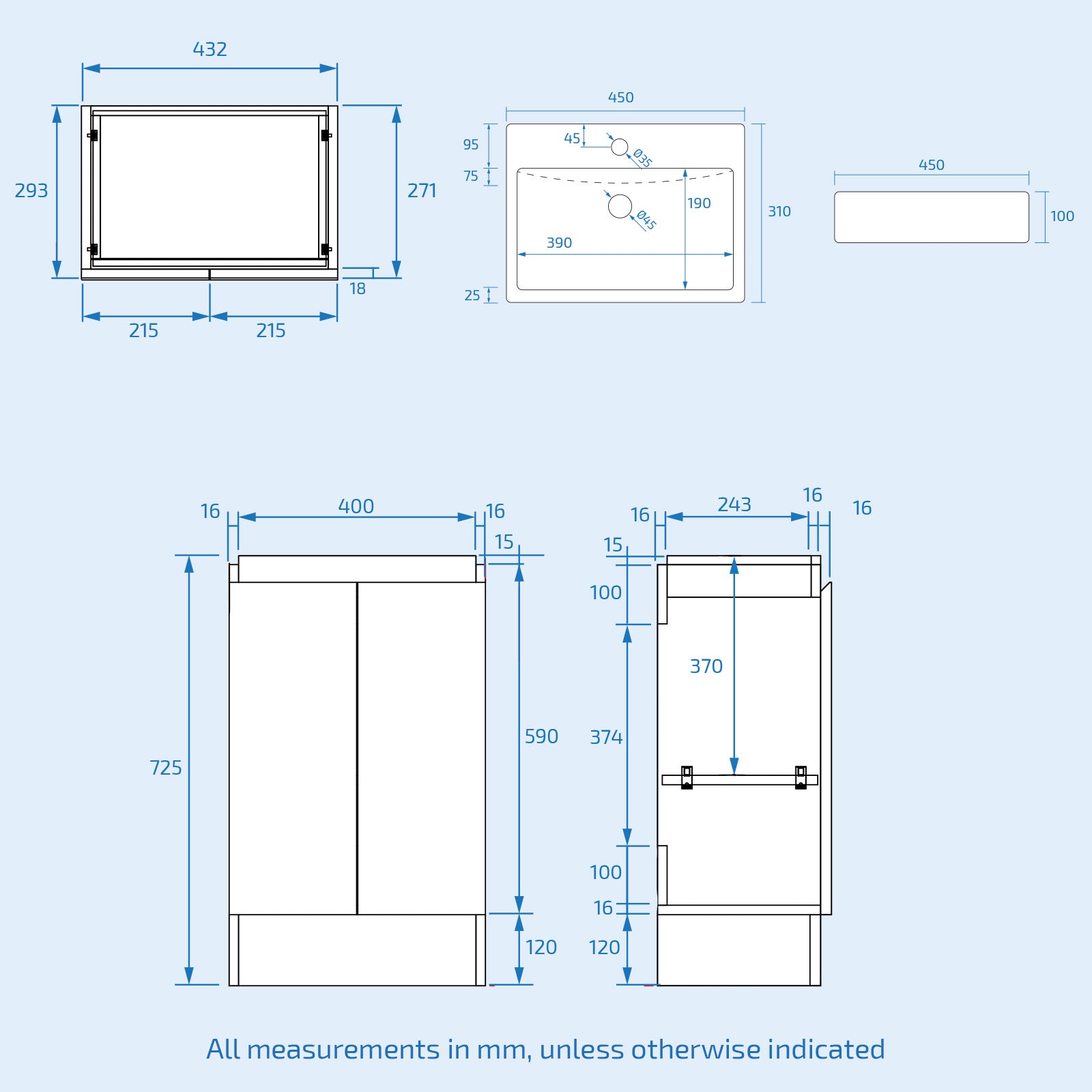 Hinckley 450mm Freestanding Basin Vanity Unit 2 doors Steel grey Flat Pack