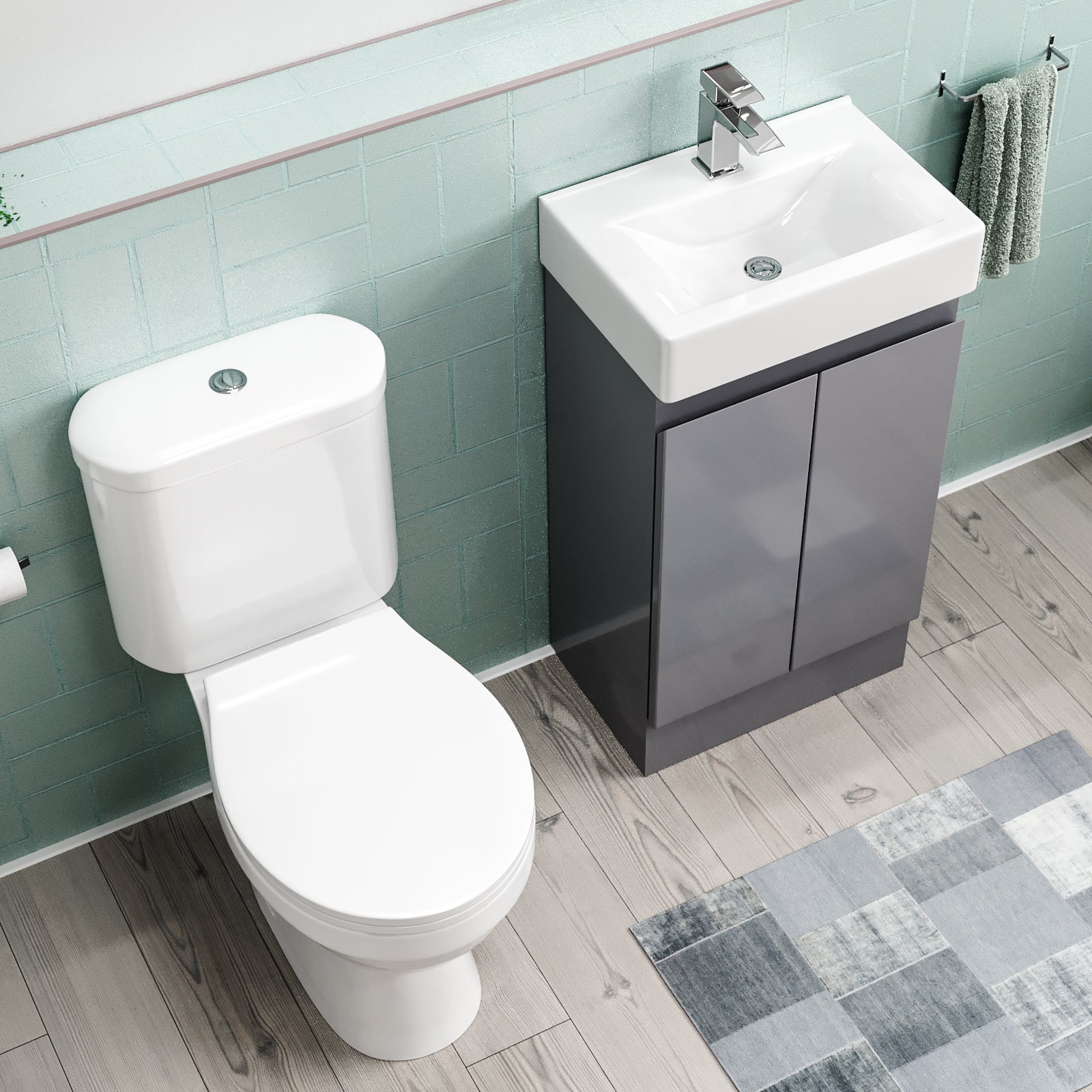 Alaska Flat Pack 450mm Steel Grey Basin Vanity & Close Coupled Toilet Set