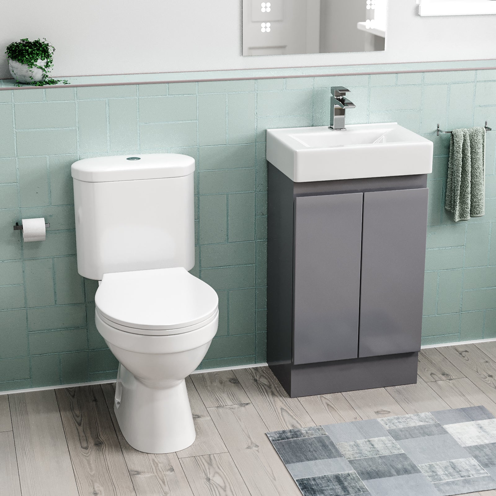 Alaska Flat Pack 450mm Steel Grey Basin Vanity & Close Coupled Toilet Set