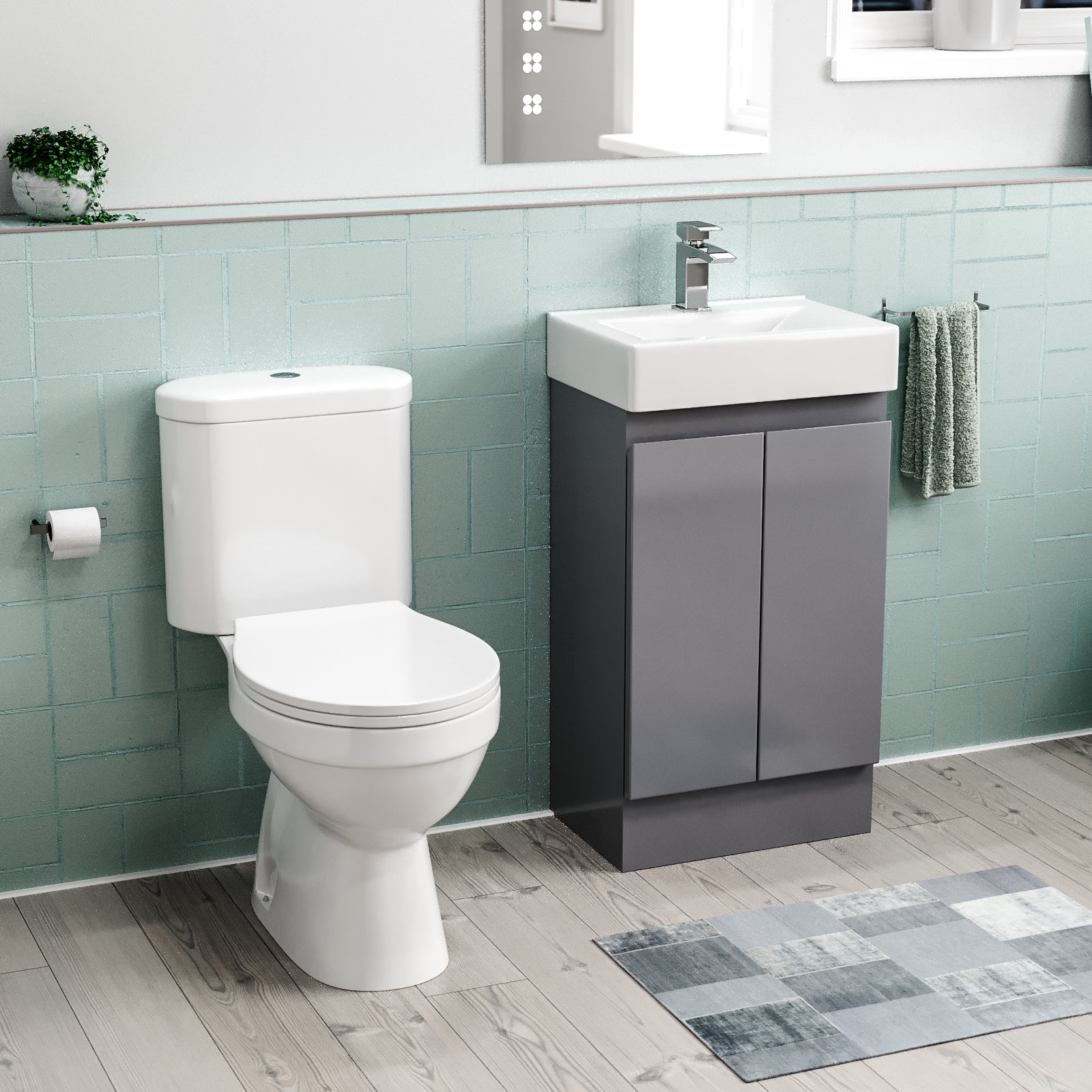 Alaska Flat Pack 450mm Steel Grey Basin Vanity & Close Coupled Toilet Set