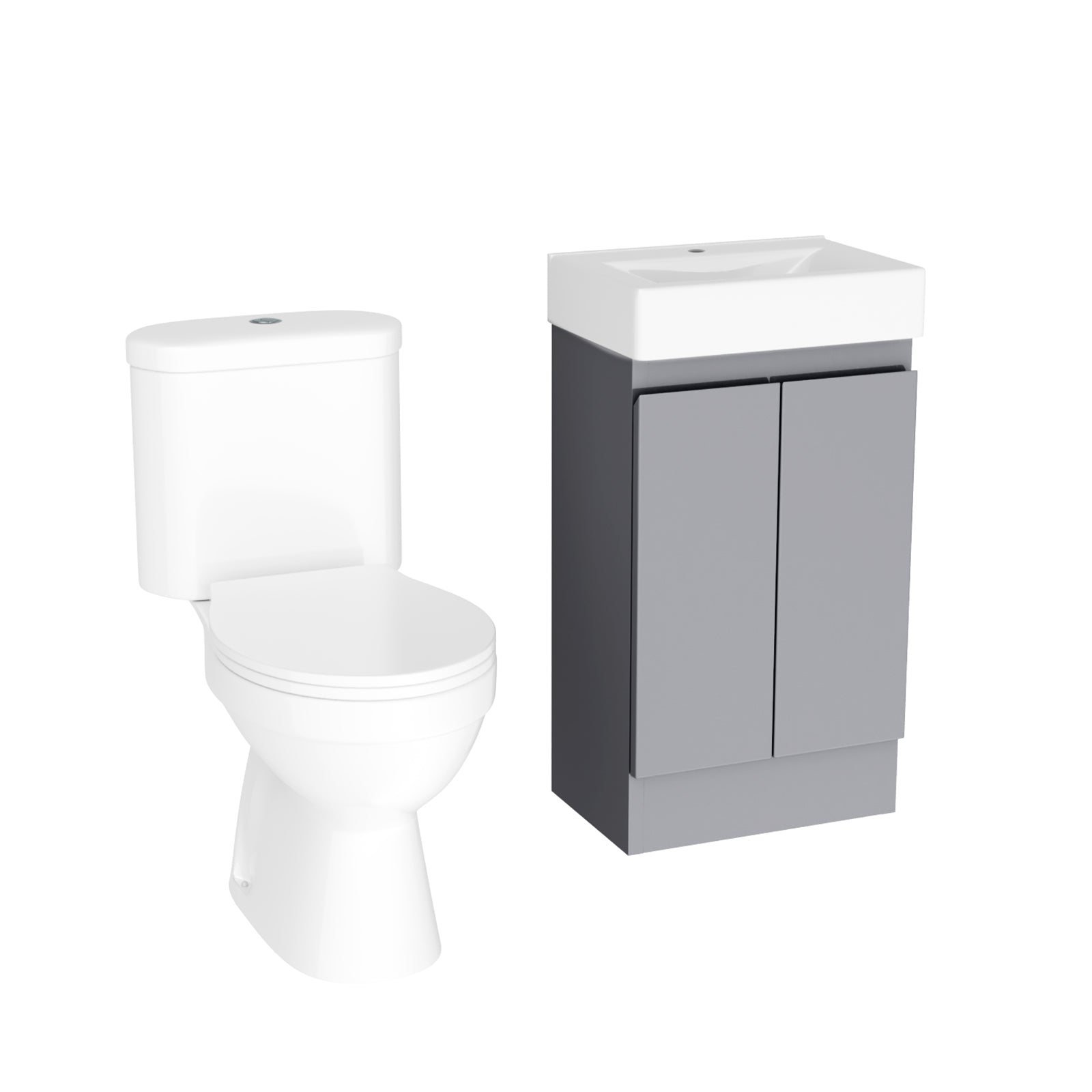 Alaska Flat Pack 450mm Steel Grey Basin Vanity & Close Coupled Toilet Set