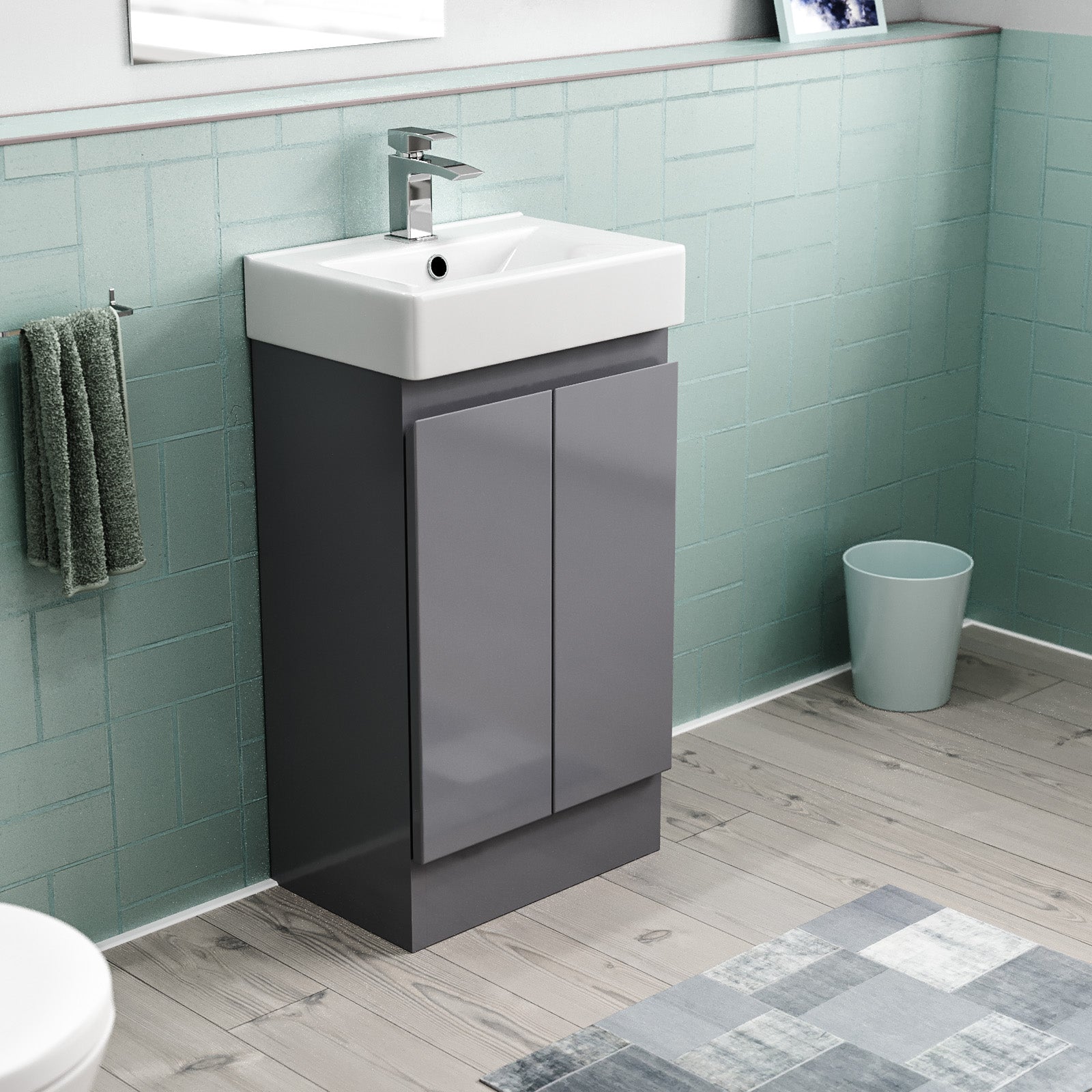 Hinckley 450mm Freestanding Basin Vanity Unit 2 doors Steel grey Flat Pack