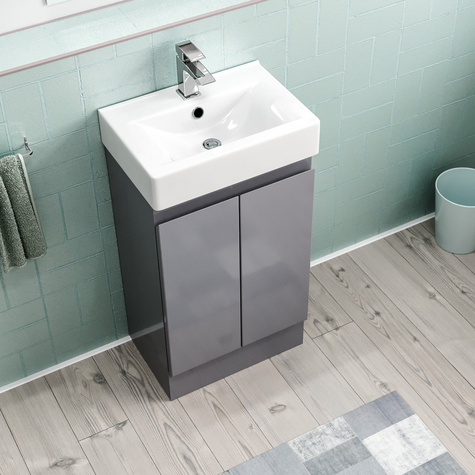 Hinckley 450mm Freestanding Basin Vanity Unit 2 doors Steel grey Flat Pack