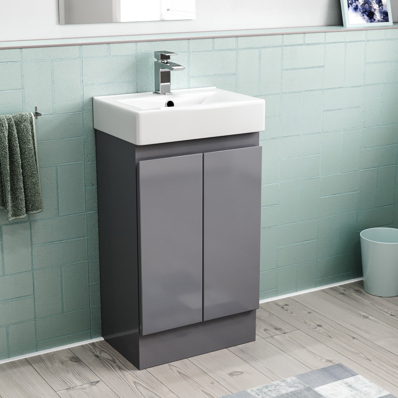 Hinckley 450mm Freestanding Basin Vanity Unit 2 doors Steel grey Flat Pack