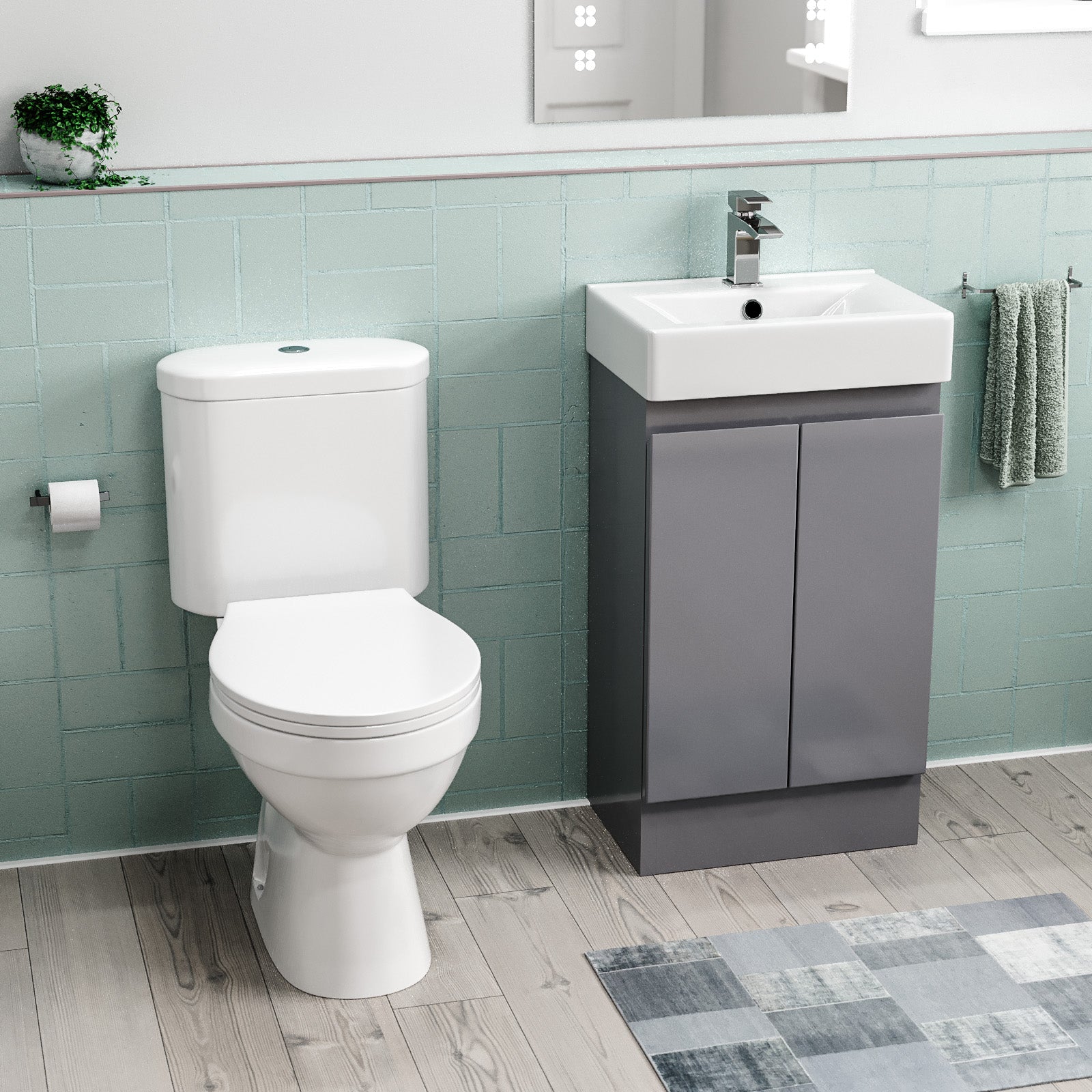 Alaska Flat Pack 450mm Steel Grey Overflow Basin Vanity & Close Coupled Toilet