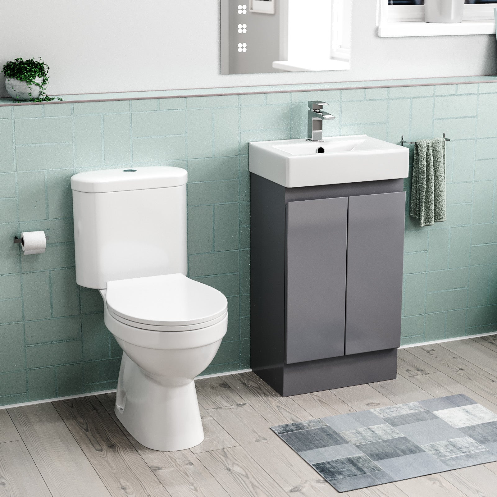 Alaska Flat Pack 450mm Steel Grey Overflow Basin Vanity & Close Coupled Toilet