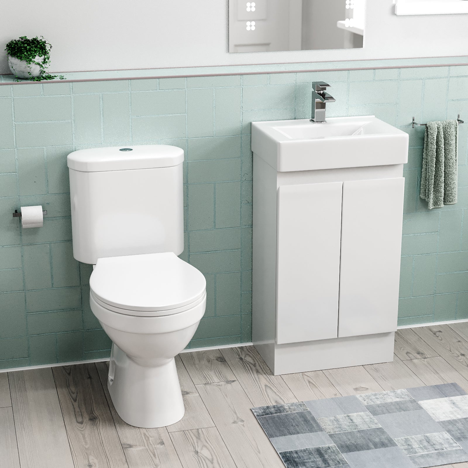 Alaska Flat Pack 450mm White Basin Vanity & Close Coupled Toilet Set