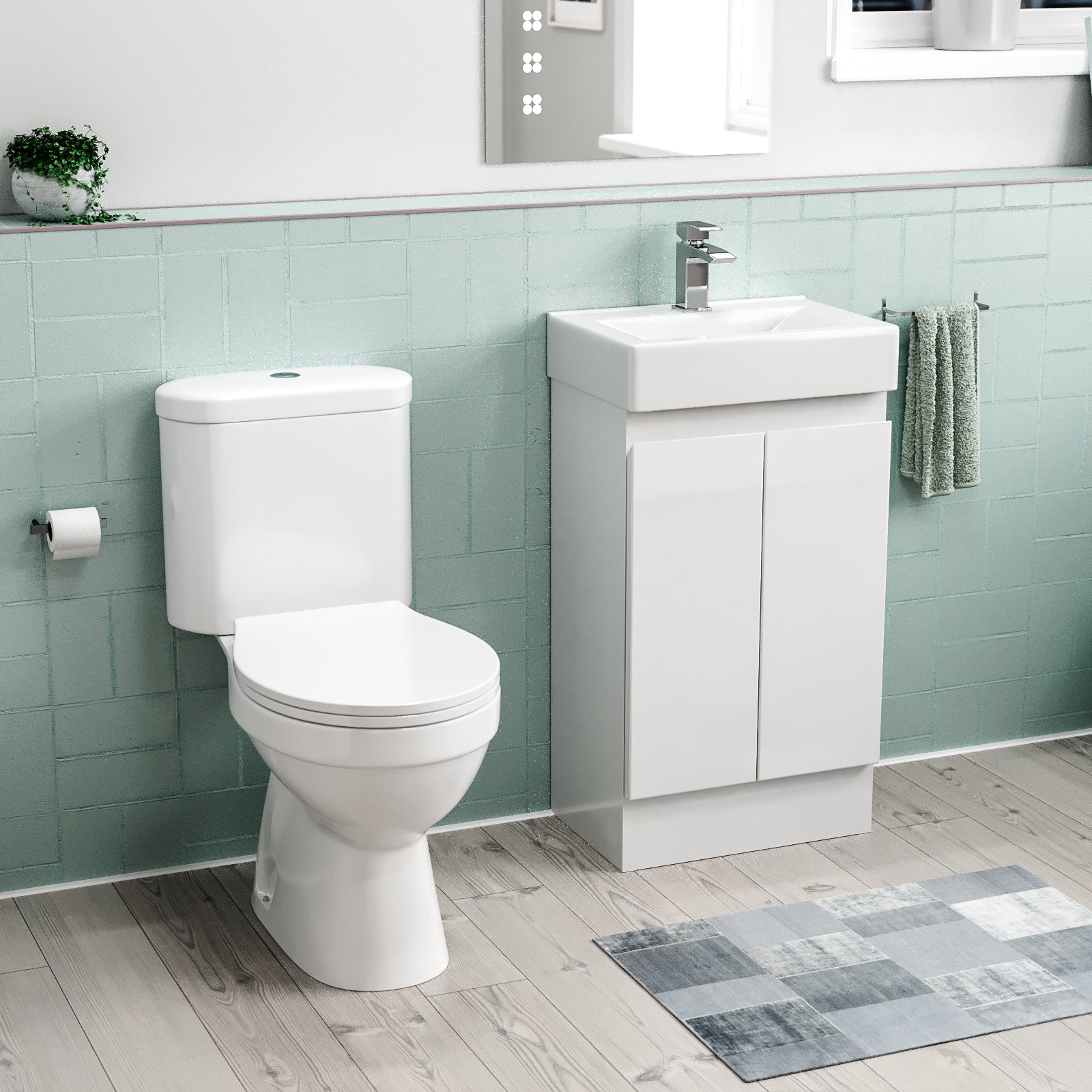 Alaska Flat Pack 450mm White Basin Vanity & Close Coupled Toilet Set