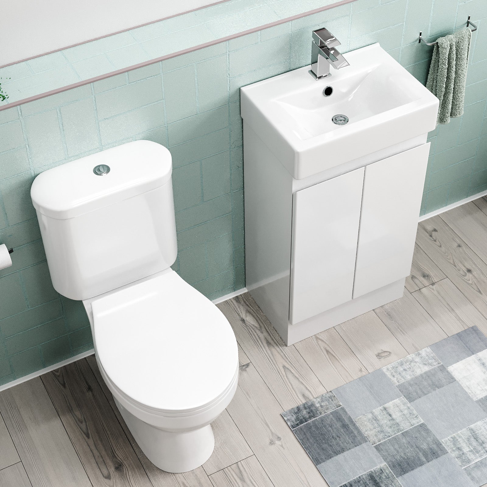 Alaska Flat Pack 450mm White Overflow Basin Vanity & Close Coupled Toilet