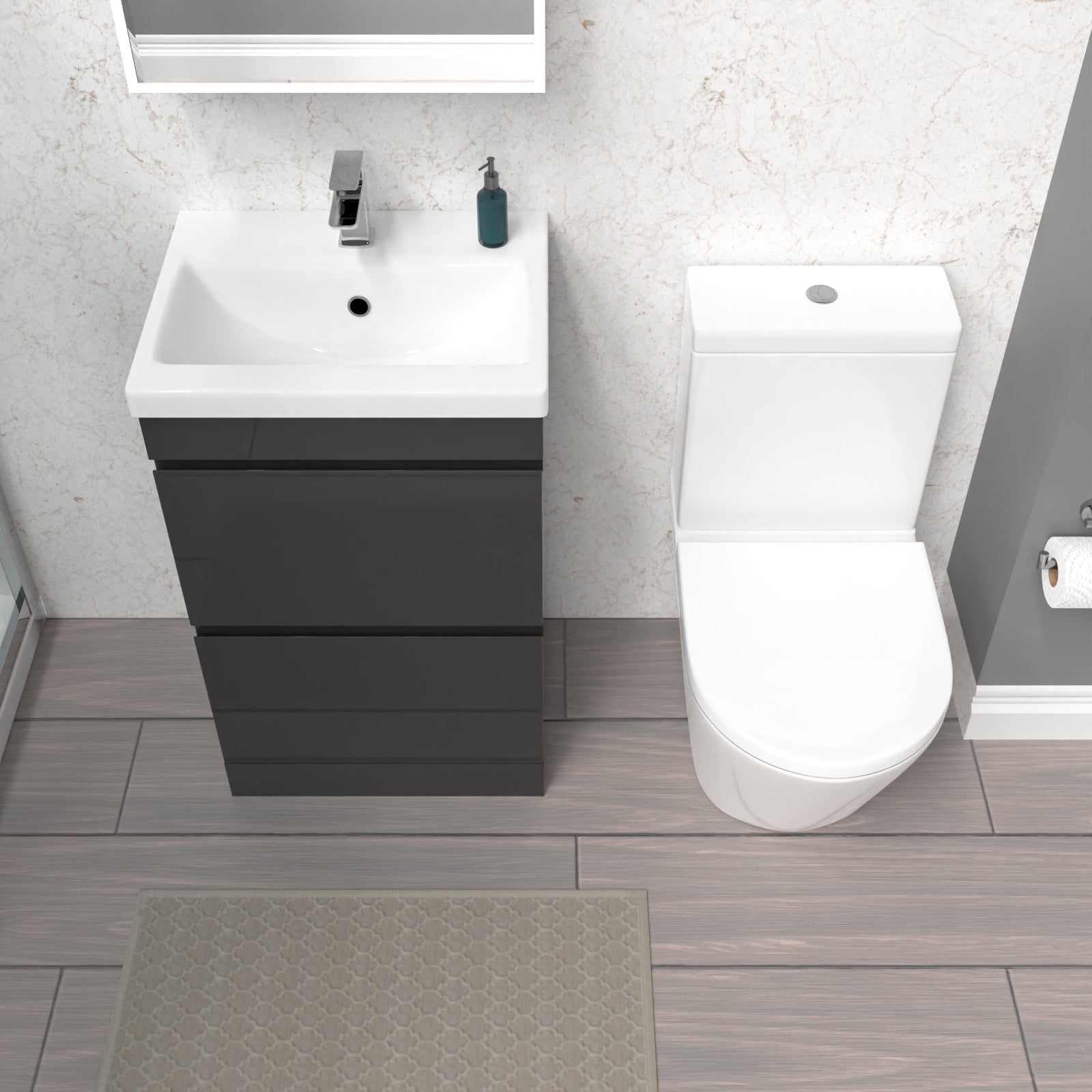 Alaska Anthracite 500mm 2 Drawers Basin Vanity Unit & Close Coupled Toilet