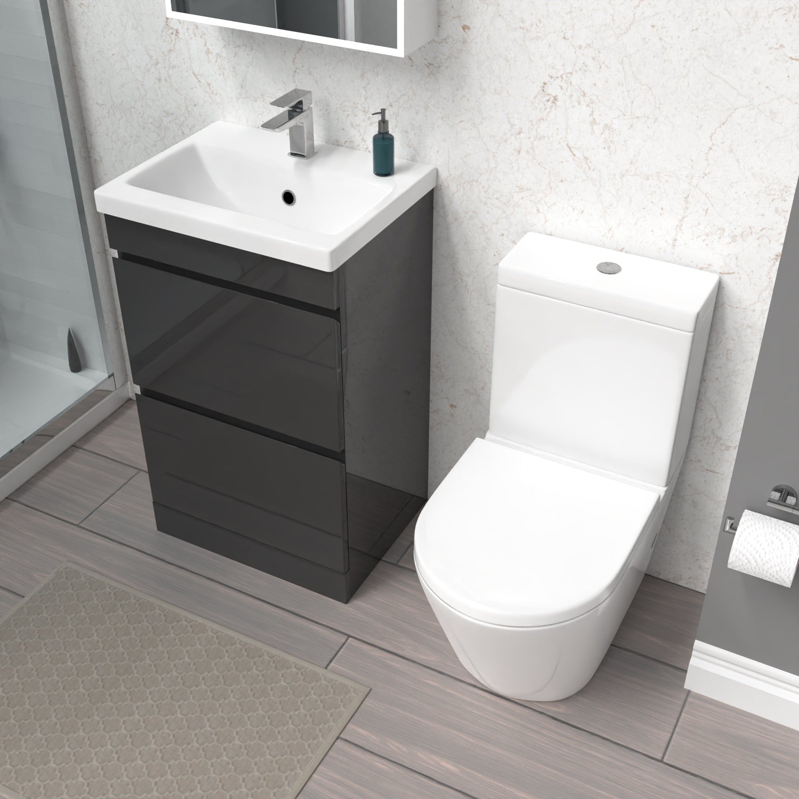 Alaska Anthracite 500mm 2 Drawers Basin Vanity Unit & Close Coupled Toilet