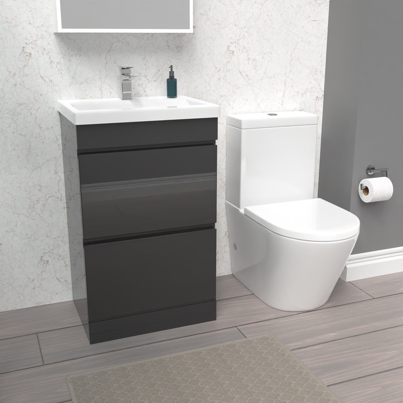 Alaska Anthracite 500mm 2 Drawers Basin Vanity Unit & Close Coupled Toilet