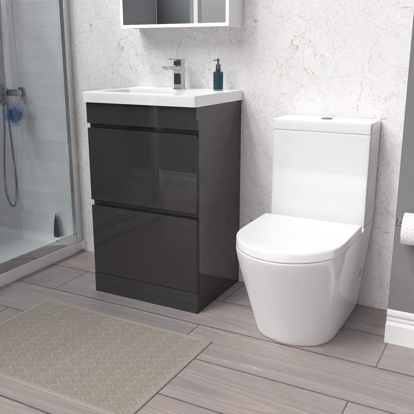 Alaska Anthracite 500mm 2 Drawers Basin Vanity Unit & Close Coupled Toilet