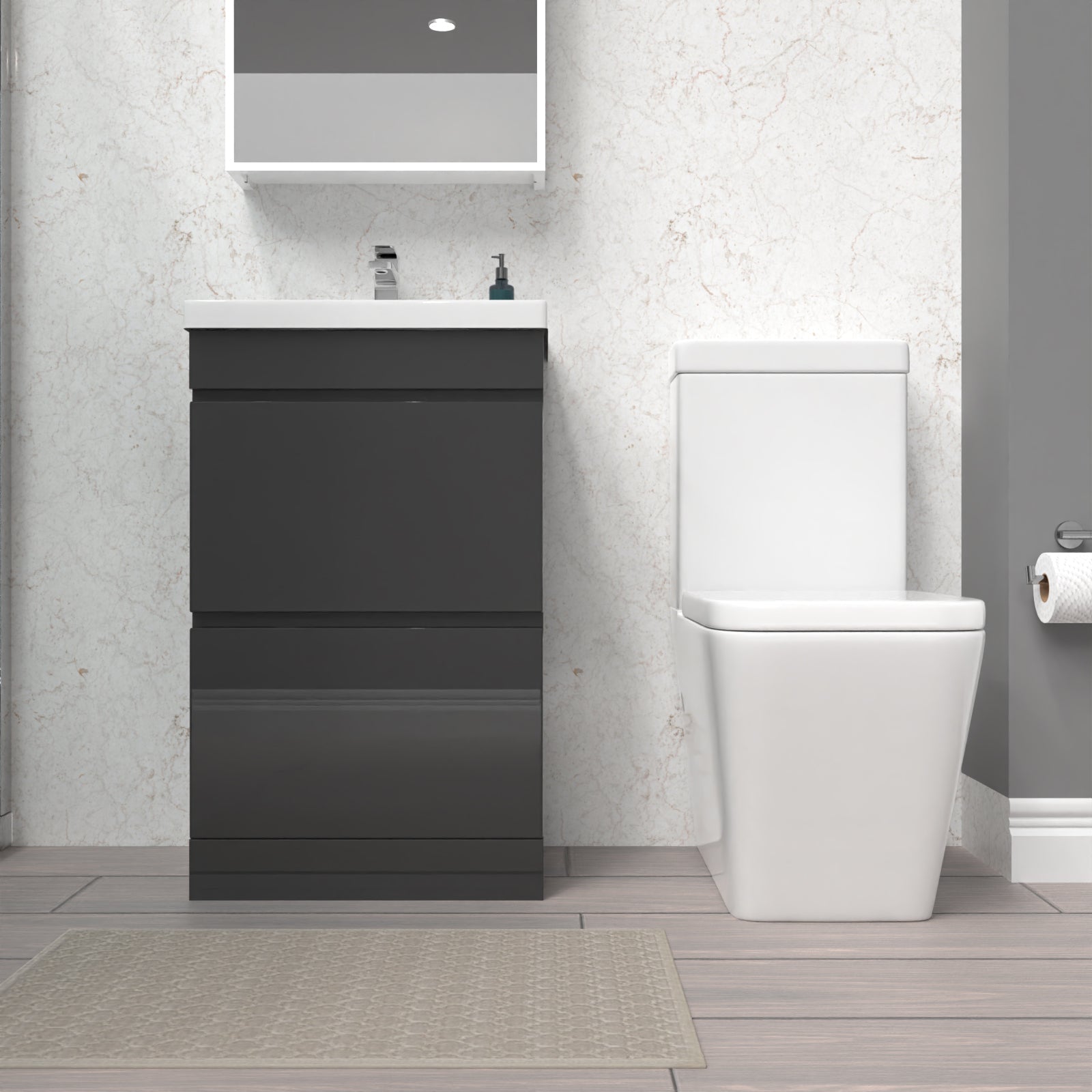 Alaska 500mm 2 Drawers Anthracite Basin Vanity Unit & Close Coupled Toilet