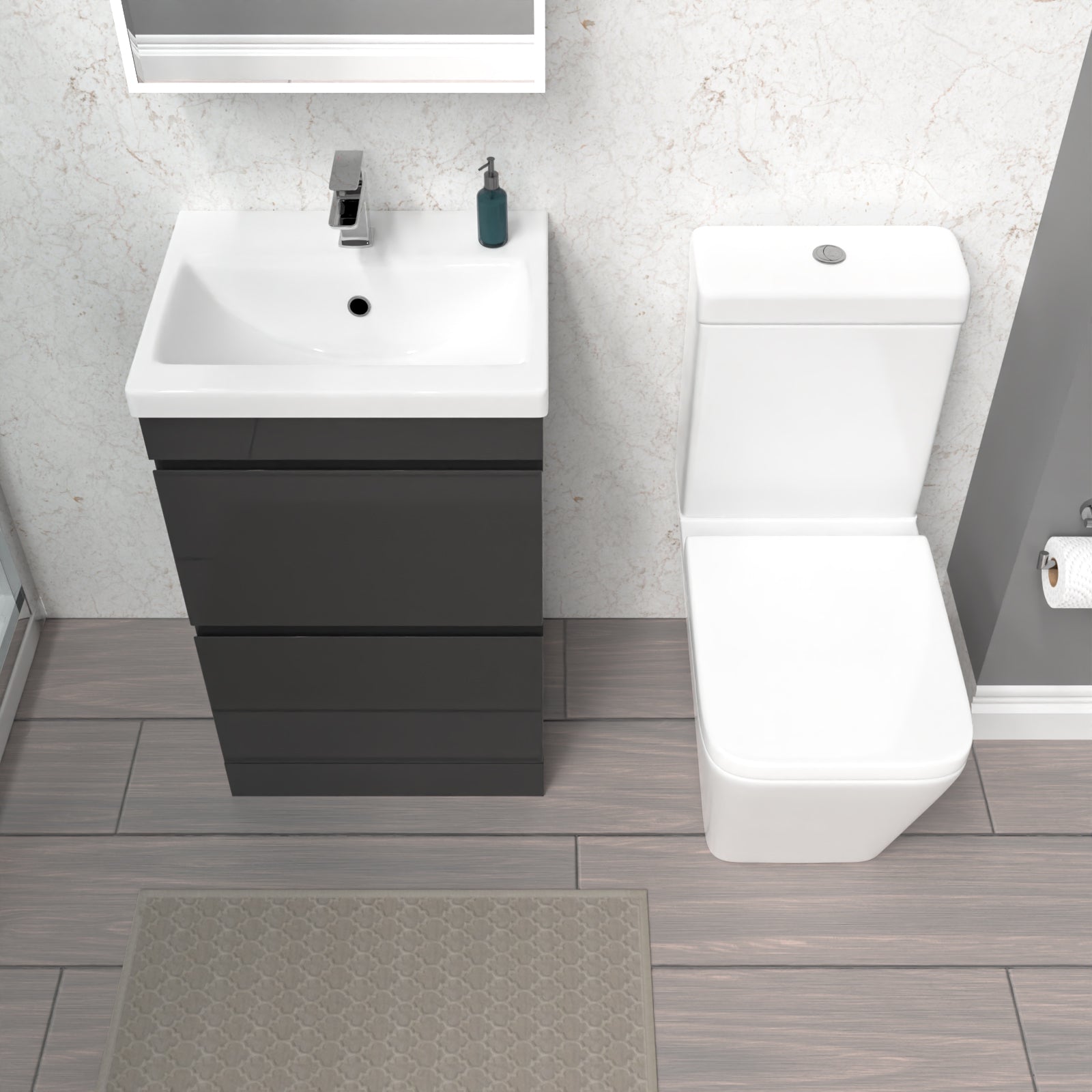 Alaska 500mm 2 Drawers Anthracite Basin Vanity Unit & Close Coupled Toilet