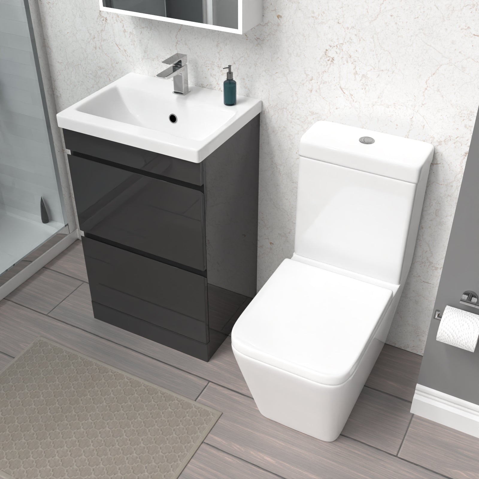 Alaska 500mm 2 Drawers Anthracite Basin Vanity Unit & Close Coupled Toilet